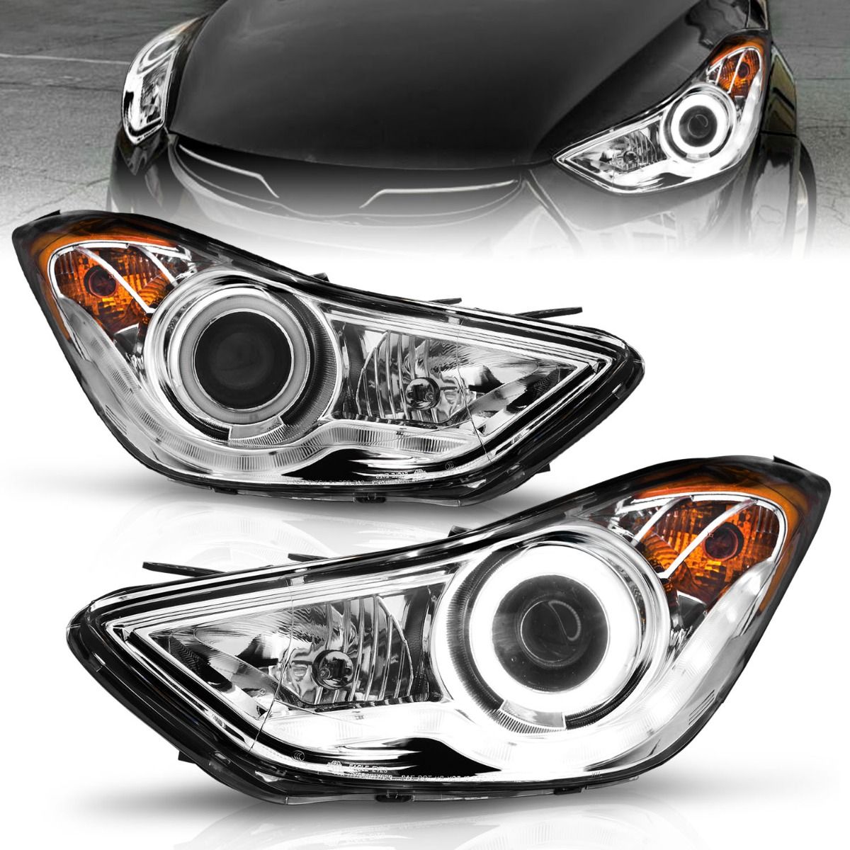 2011-2014 HYUNDAI ELANTRA PROJECTOR HEADLIGHTS CHROME W/ RX HALO