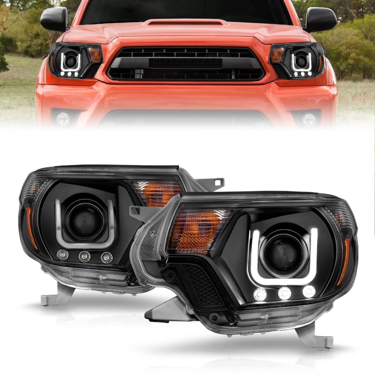 2012-2015 TOYOTA TACOMA PROJECTOR HEADLIGHTS W/ U-BAR BLACK CLEAR