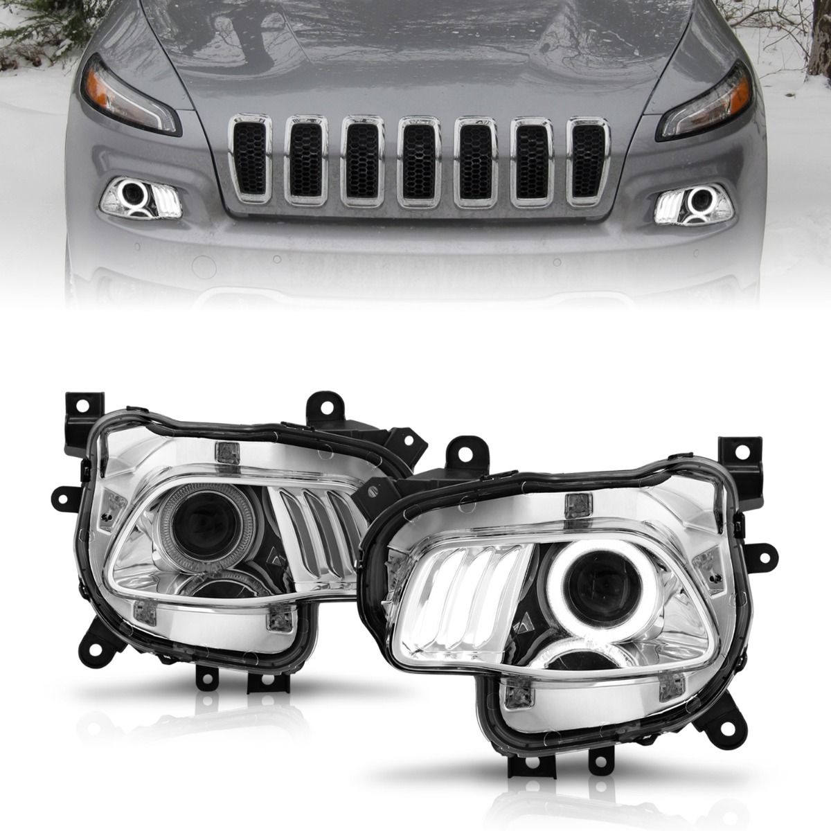 2014-2016 JEEP CHEROKEE PROJECTOR CHROME HEADLIGHT W/ LED HALO