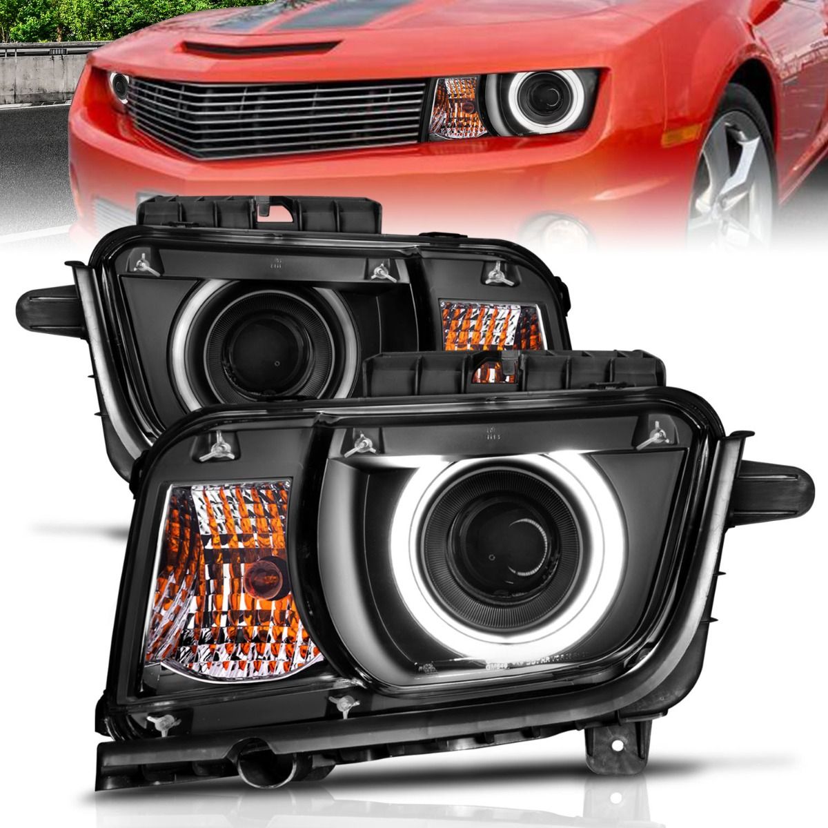 2010-2013 CHEVY CAMARO PROJECTOR HEADLIGHTS BLACK W/ RX HALO