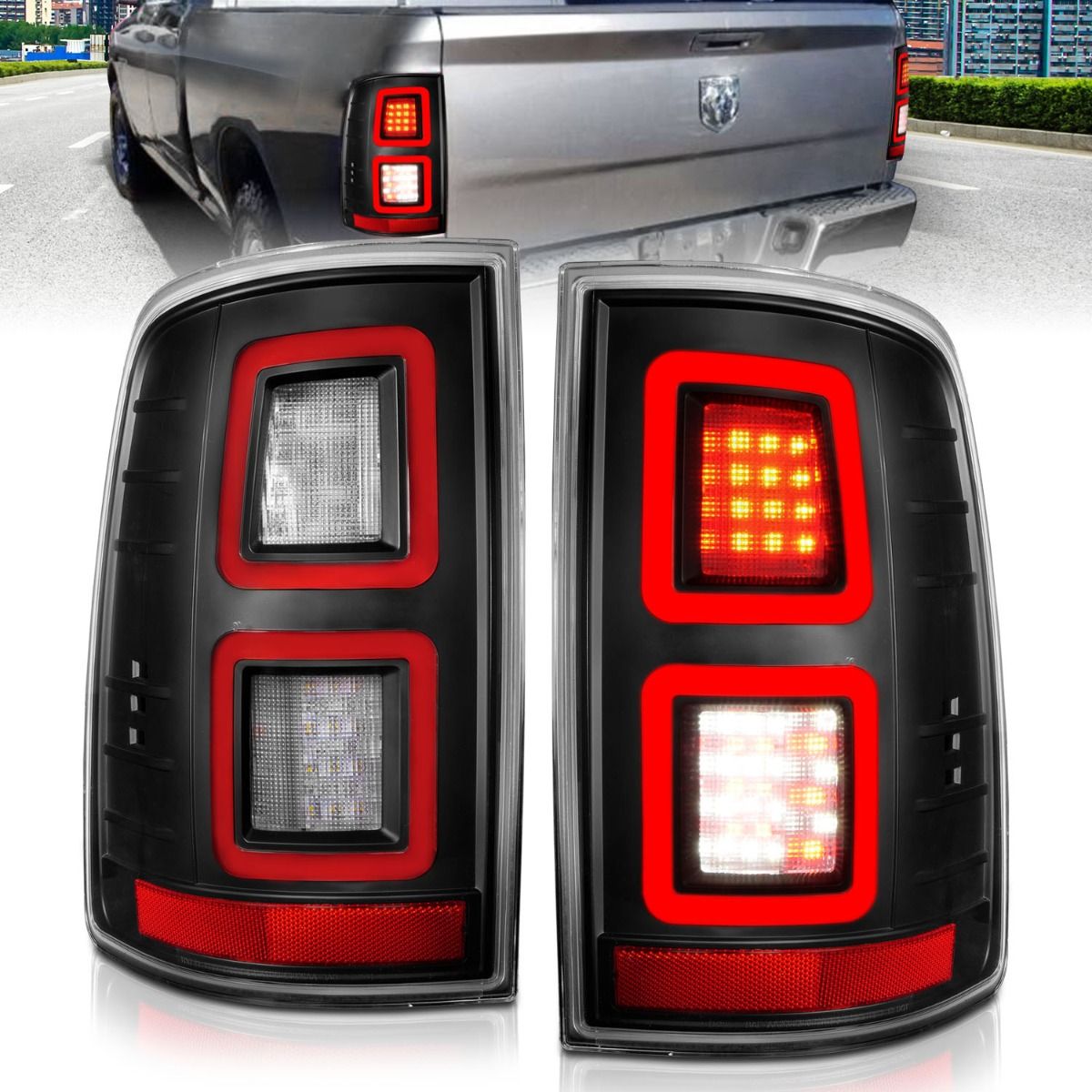 2009-2022 DODGE RAM 1500/ 2010-2018 2500/3500 FULL LED TAIL LIGHT BLACK CLEAR LENS (NOT FOR OE LED TAIL LIGHTS)