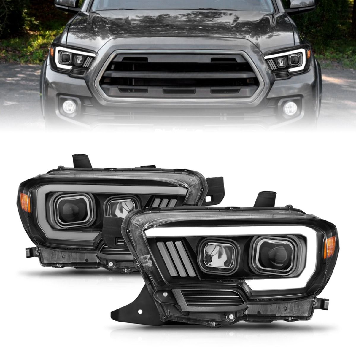 2016-2022 TOYOTA TACOMA PROJECTOR PLANK STYLE HEADLIGHT BLACK (FOR HALOGEN DRL)