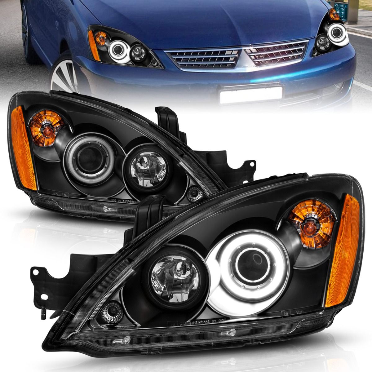 2004-2007 MITSUBISHI LANCER PROJECTOR HEADLIGHTS BLACK W/ RX HALO