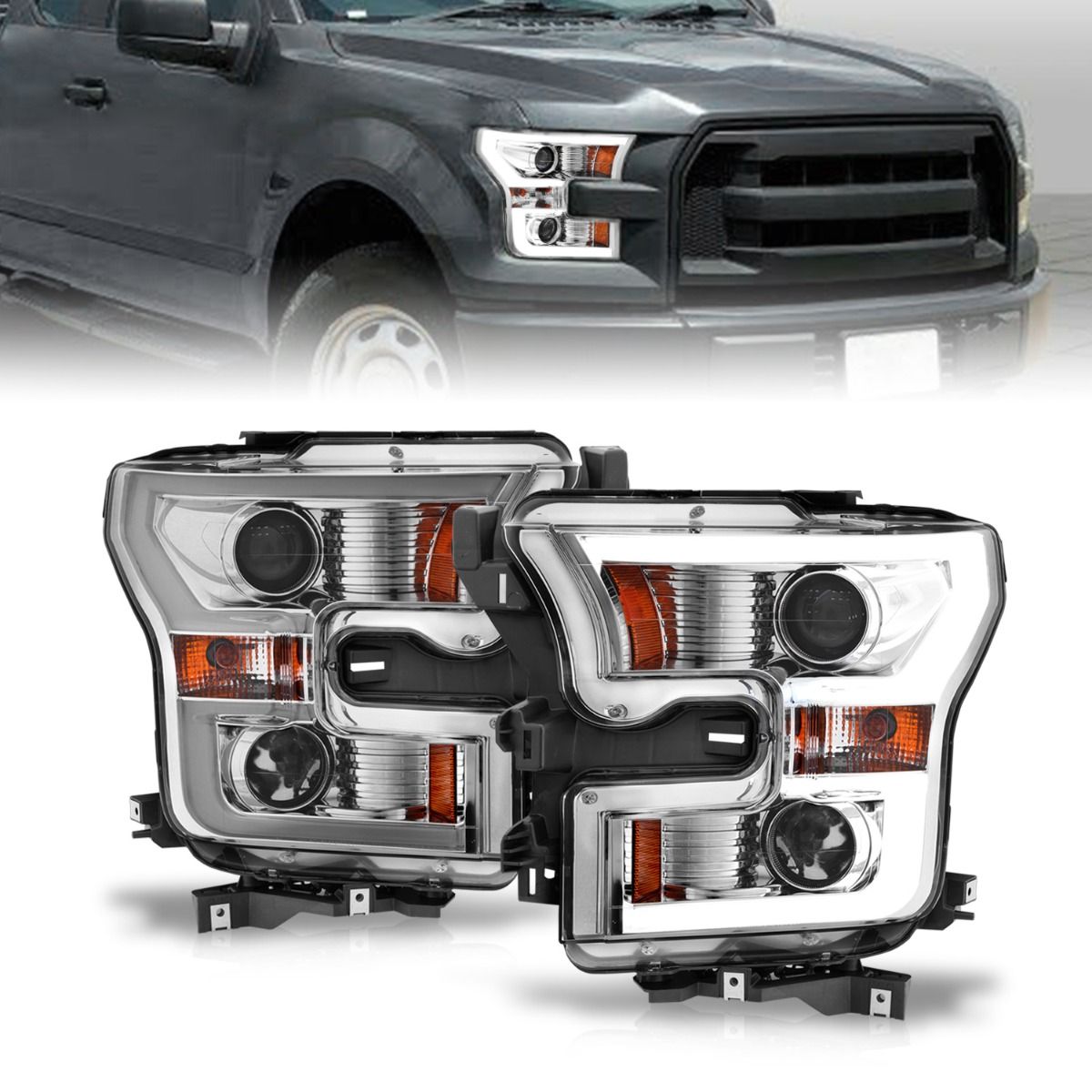 2015-2016 FORD F-150 PROJECTOR PLANK STYLE HEADLIGHT CHROME(FOR HALOGEN MODELS ONLY)