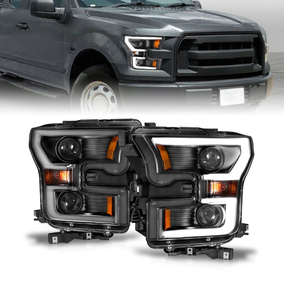 2015-2016 FORD F-150 PROJECTOR PLANK STYLE HEADLIGHT BLACK(FOR HALOGEN MODELS ONLY)