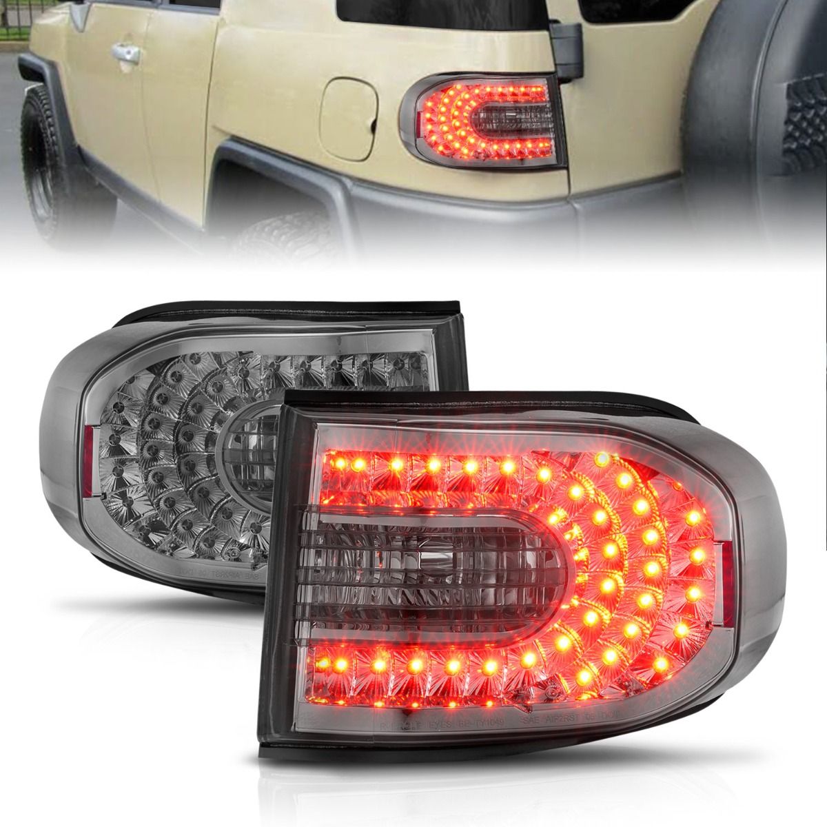 2007-2014 TOYOTA FJ CRUISER LED TAIL LIGHTS CHROME SMOKE LENS