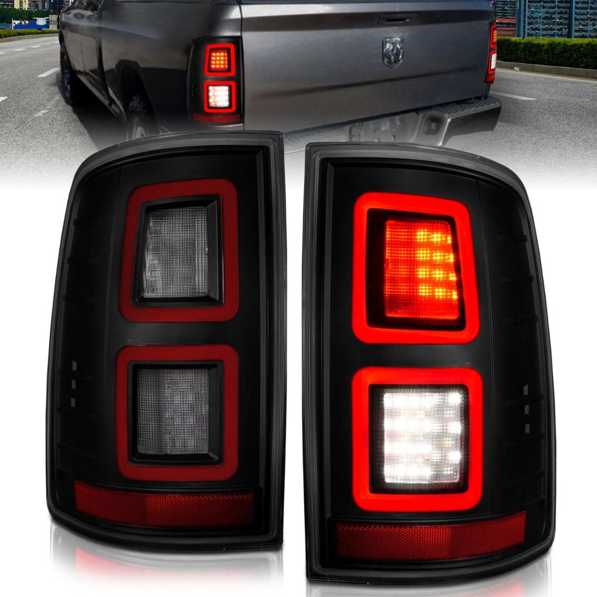 2009-2022 DODGE RAM 1500/ 2010-2018 2500/3500 FULL LED TAIL LIGHTS BLACK SMOKE LENS (NOT FOR OE LED TAIL LIGHTS)