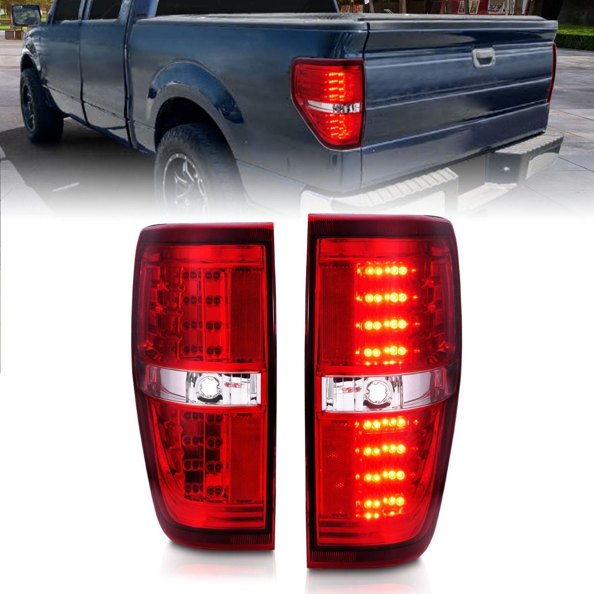 2009-2014 FORD F-150 LED TAIL LIGHTS CHROME RED/CLEAR LENS