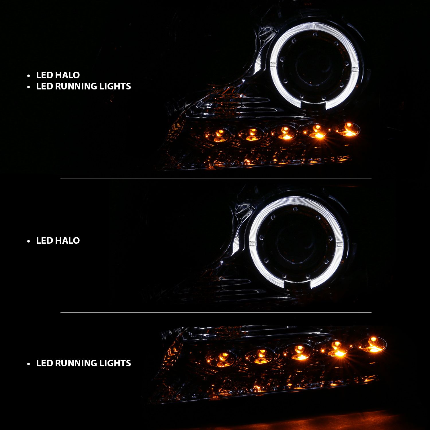 2004-2008 FORD F-150 PROJECTOR HEADLIGHTS CHROME w/ SINGLE HALO & LED