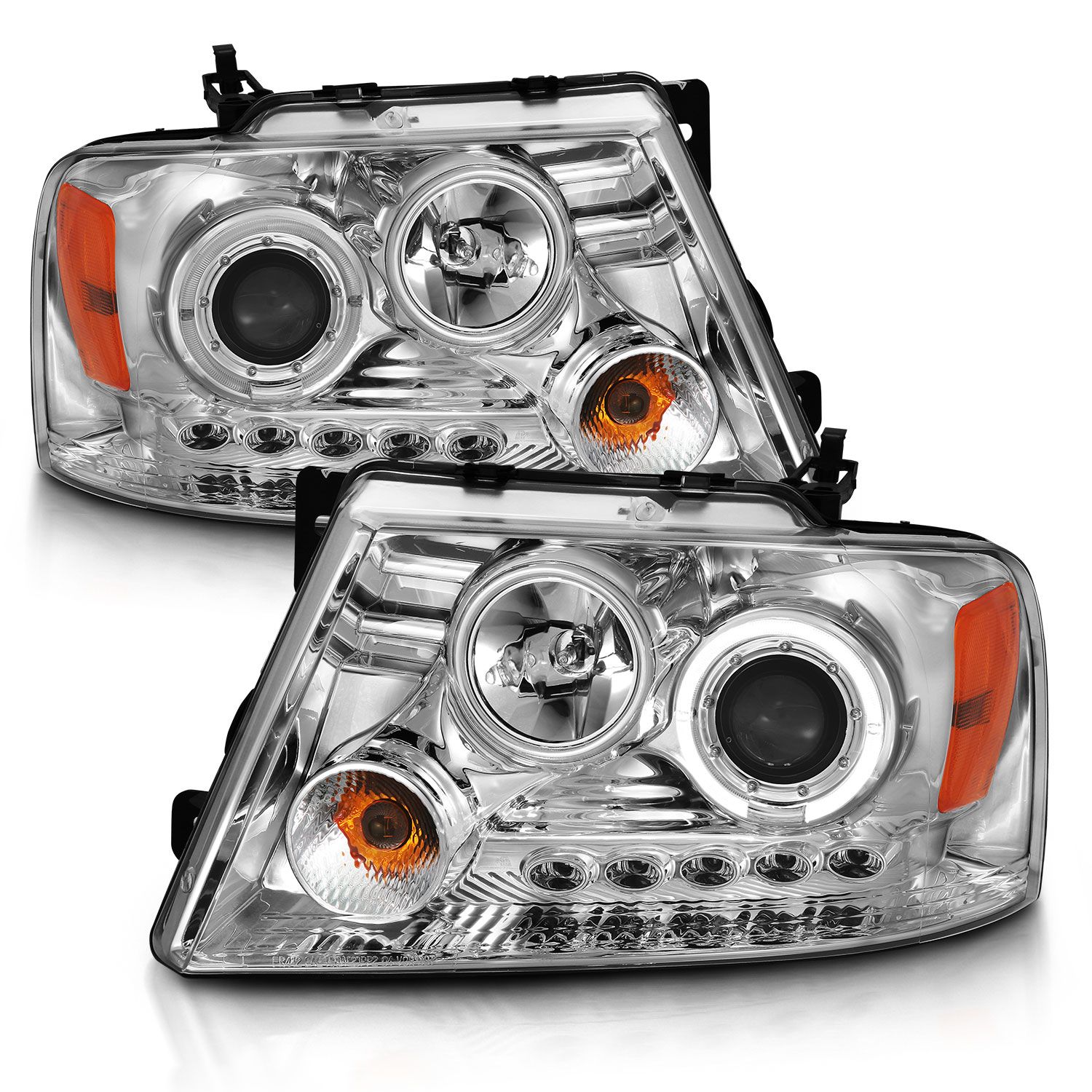 2004-2008 FORD F-150 PROJECTOR HEADLIGHTS CHROME w/ SINGLE HALO & LED