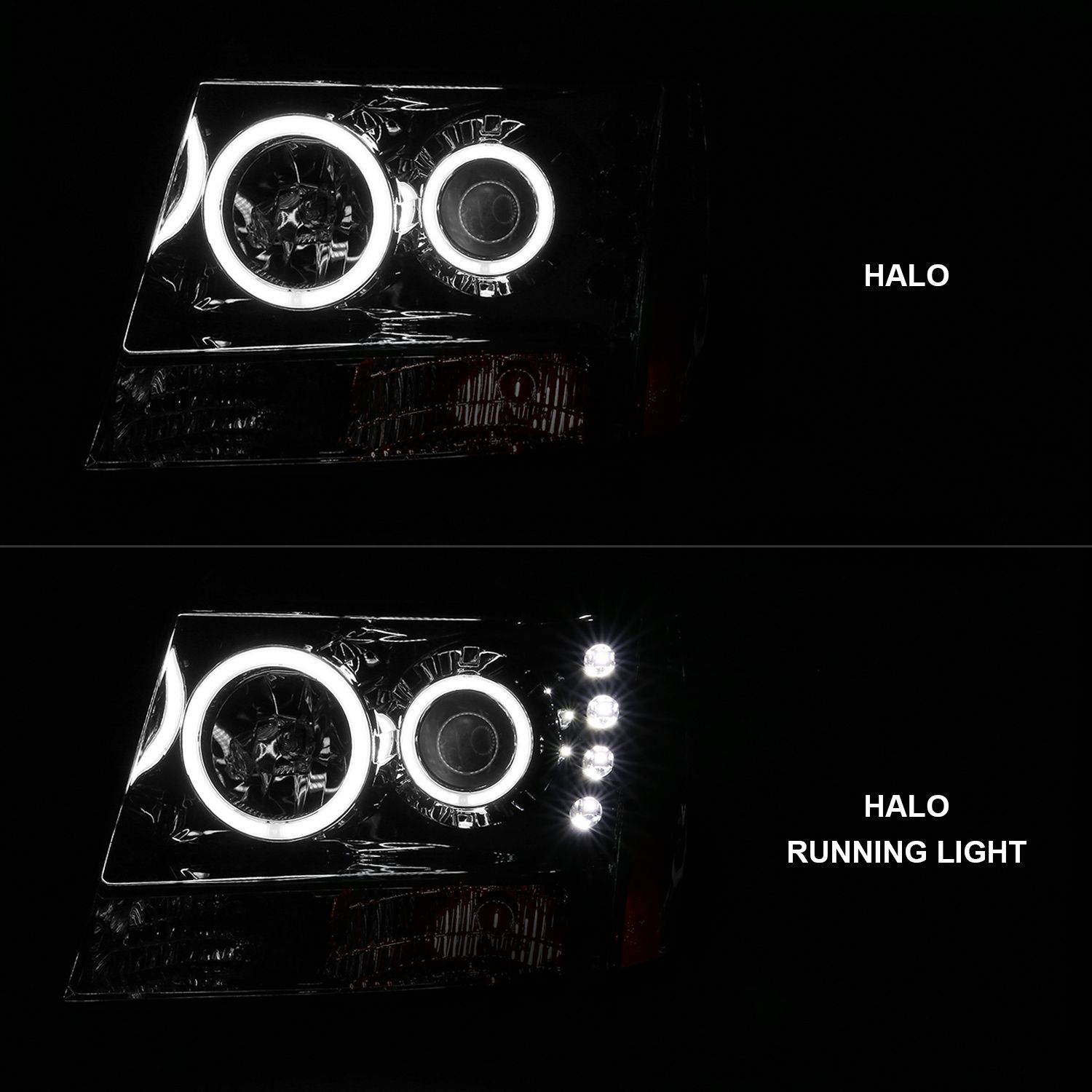 2007-2014 CHEVY TAHOE / SUBURBAN / 2007-2013 AVALANCHE PROJECTOR HEADLIGHTS CHROME W/ RX HALO