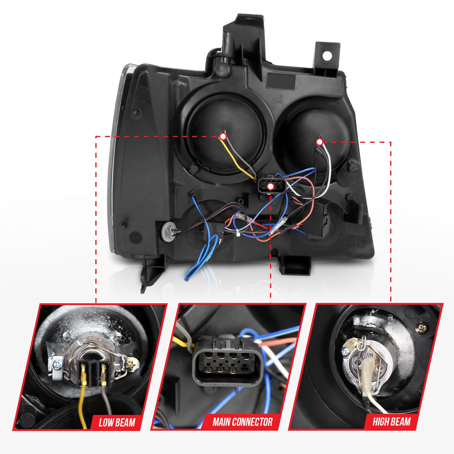 2007-2014 CHEVY TAHOE / SUBURBAN / 2007-2013 AVALANCHE PROJECTOR HEADLIGHTS CHROME W/ RX HALO