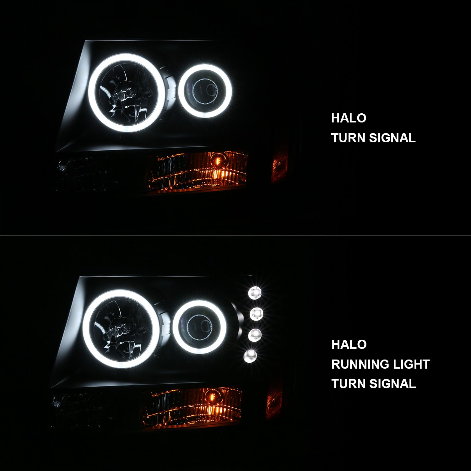 2007-2014 CHEVY TAHOE / SUBURBAN /2007-2013 AVALANCHE PROJECTOR HEADLIGHTS BLACK W/ RX HALO