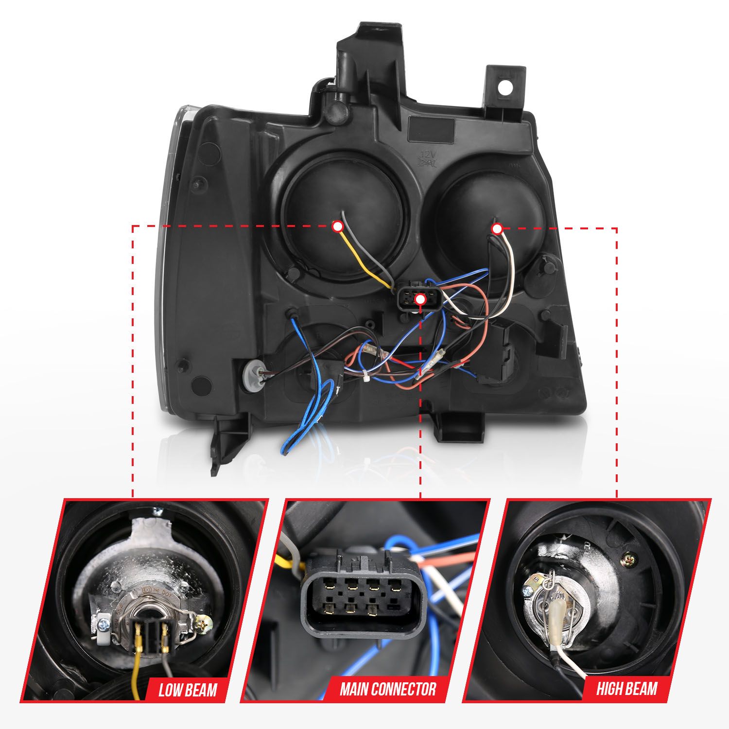 2007-2014 CHEVY TAHOE / SUBURBAN /2007-2013 AVALANCHE PROJECTOR HEADLIGHTS BLACK W/ RX HALO