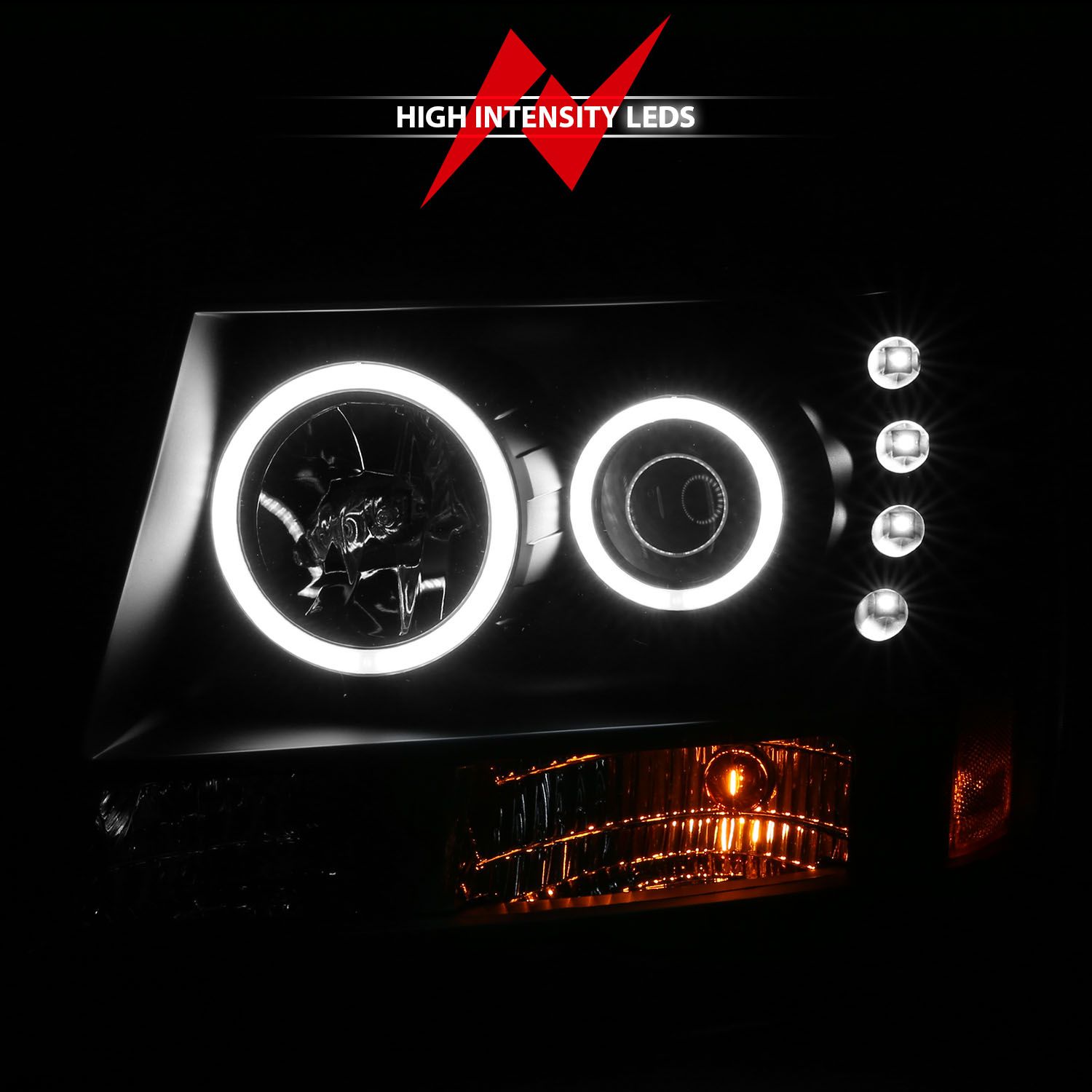 2007-2014 CHEVY TAHOE / SUBURBAN /2007-2013 AVALANCHE PROJECTOR HEADLIGHTS BLACK W/ RX HALO