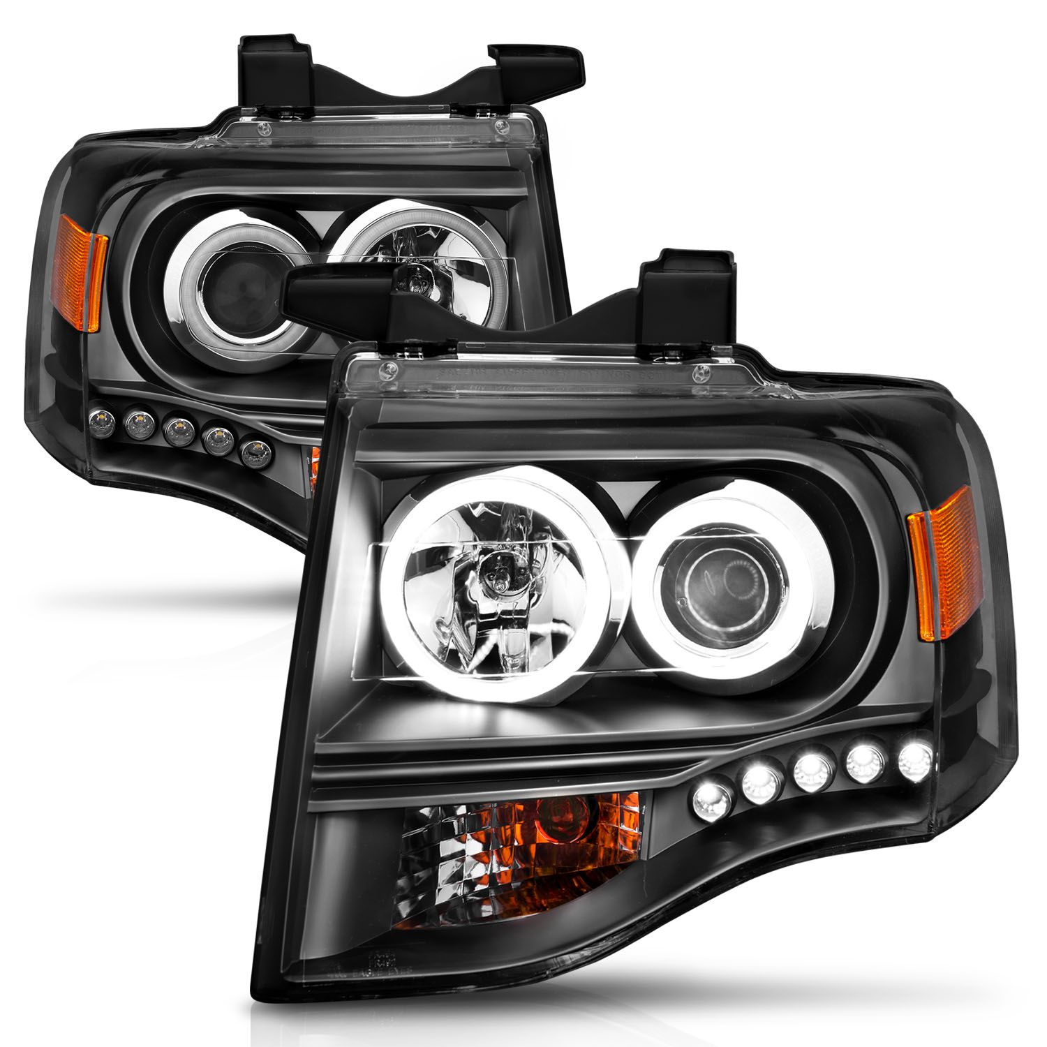 2007-2014 FORD EXPEDITION PROJECTOR HALO HEADLIGHTS BLACK W/ RX HALO