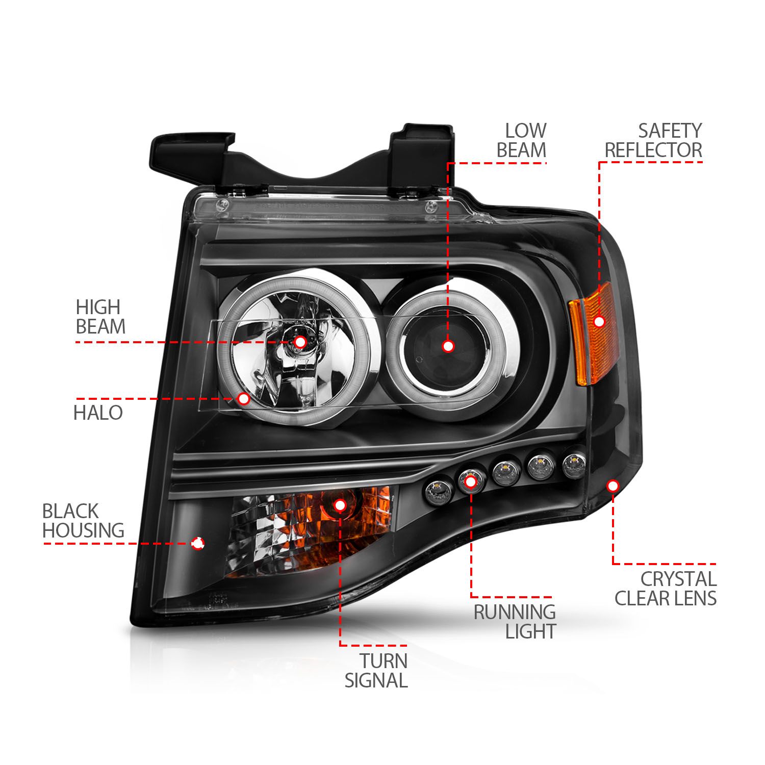 2007-2014 FORD EXPEDITION PROJECTOR HALO HEADLIGHTS BLACK W/ RX HALO