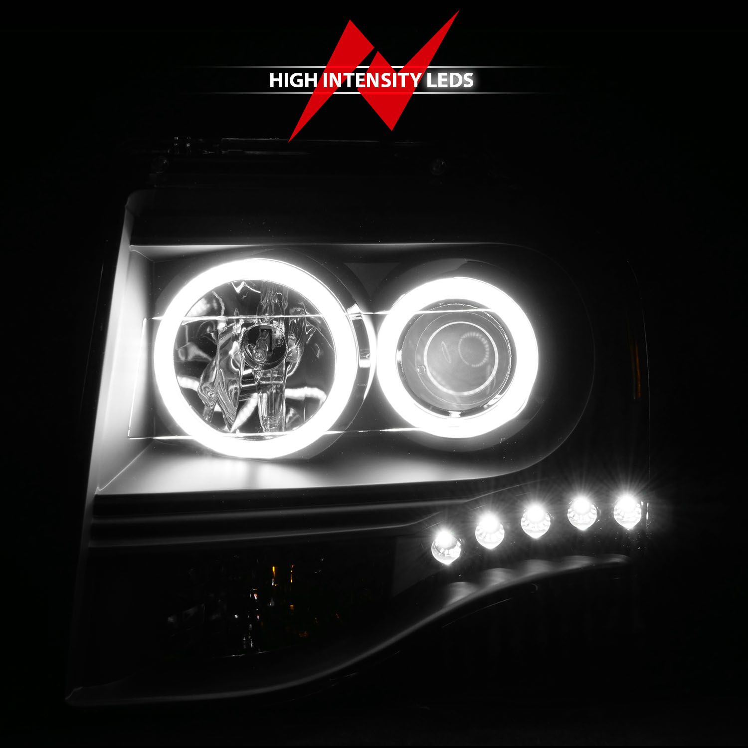 2007-2014 FORD EXPEDITION PROJECTOR HALO HEADLIGHTS BLACK W/ RX HALO