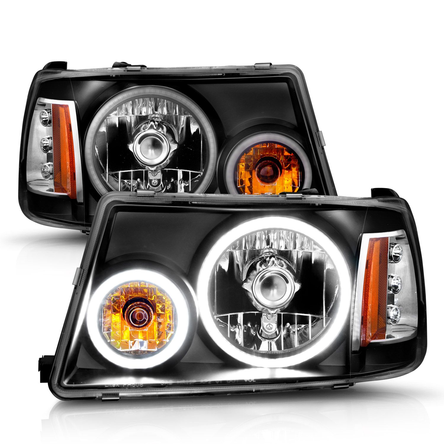 2001-2011 FORD RANGER CRYSTAL HEADLIGHTS BLACK W/ RX HALO 1PC