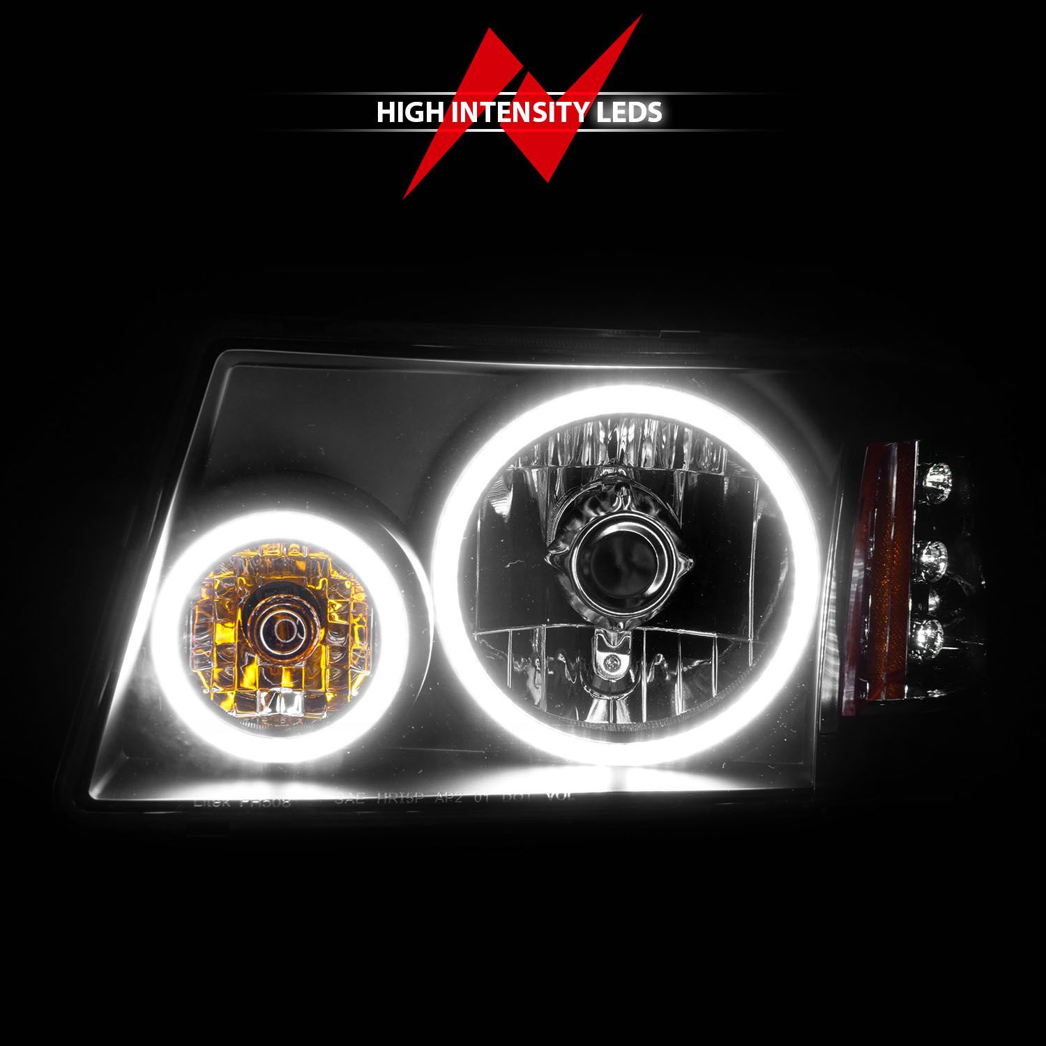 2001-2011 FORD RANGER CRYSTAL HEADLIGHTS BLACK W/ RX HALO 1PC