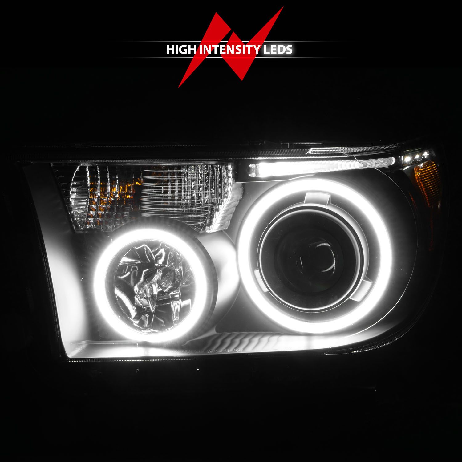 2007-2013 TOYOTA TUNDRA / 2008-2017 SEQUOIA PROJECTOR HEADLIGHTS BLACK W/ RX HALO AND LED BAR