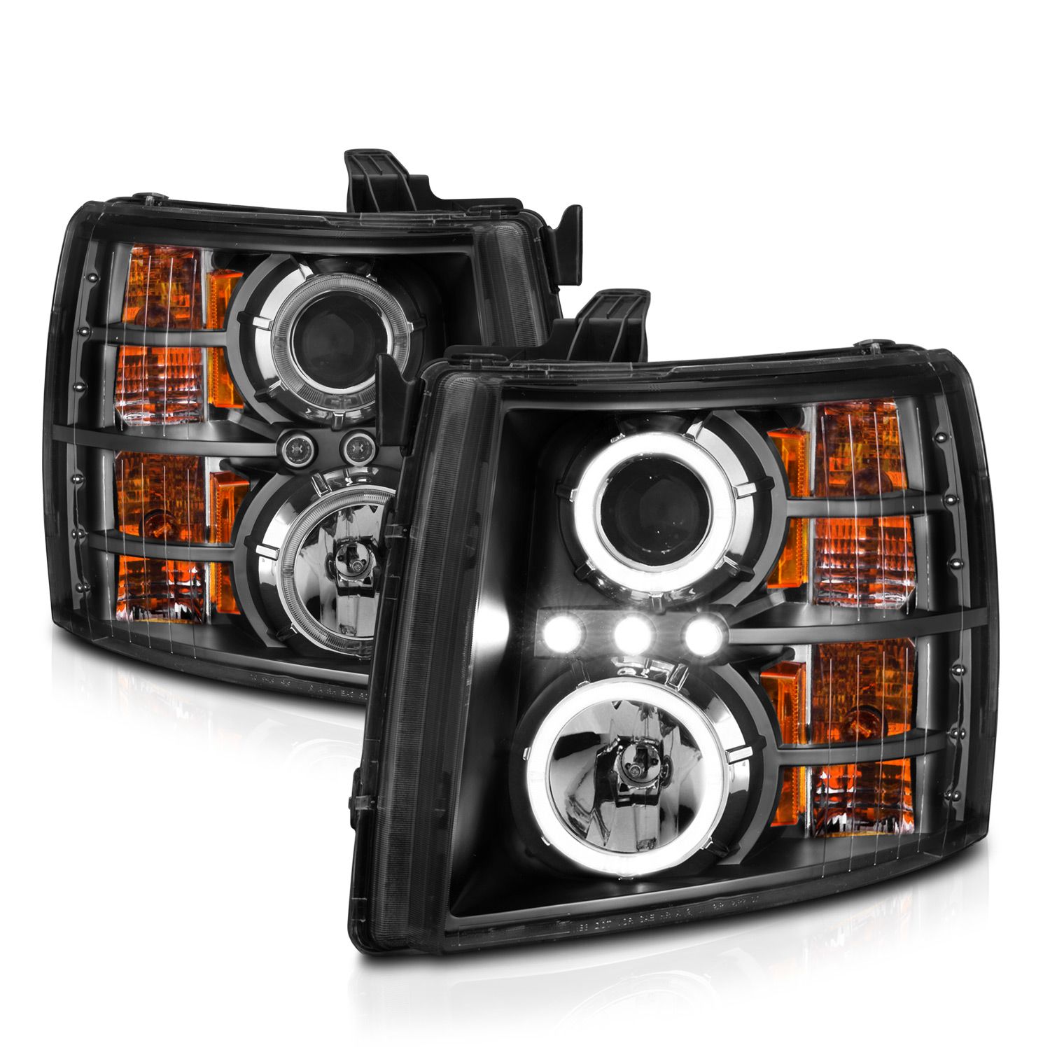 2007-2013 CHEVY SILVERADO 1500 / 2500HD/3500HD PROJECTOR HALO HEADLIGHTS BLACK CLEAR