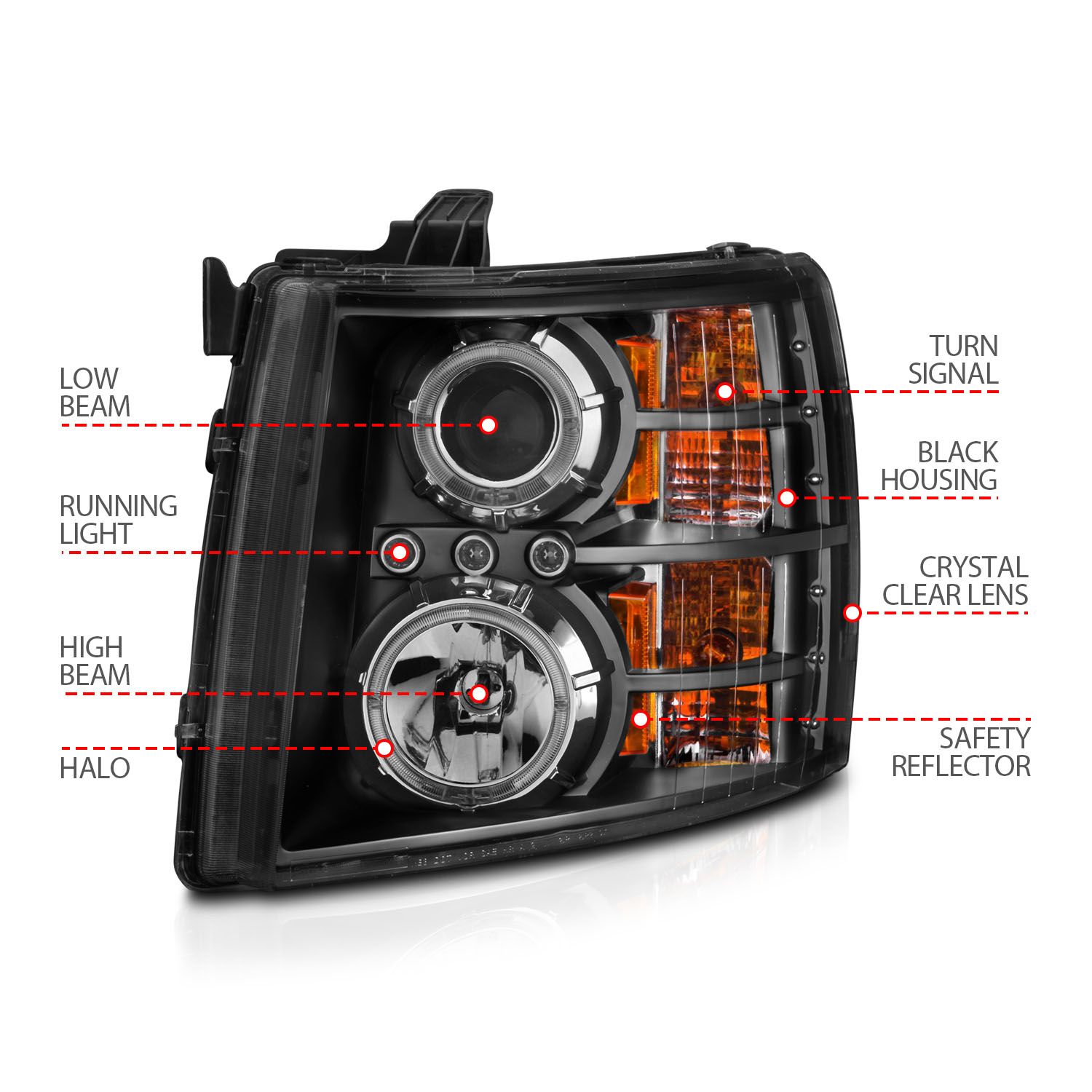 2007-2013 CHEVY SILVERADO 1500 / 2500HD/3500HD PROJECTOR HALO HEADLIGHTS BLACK CLEAR