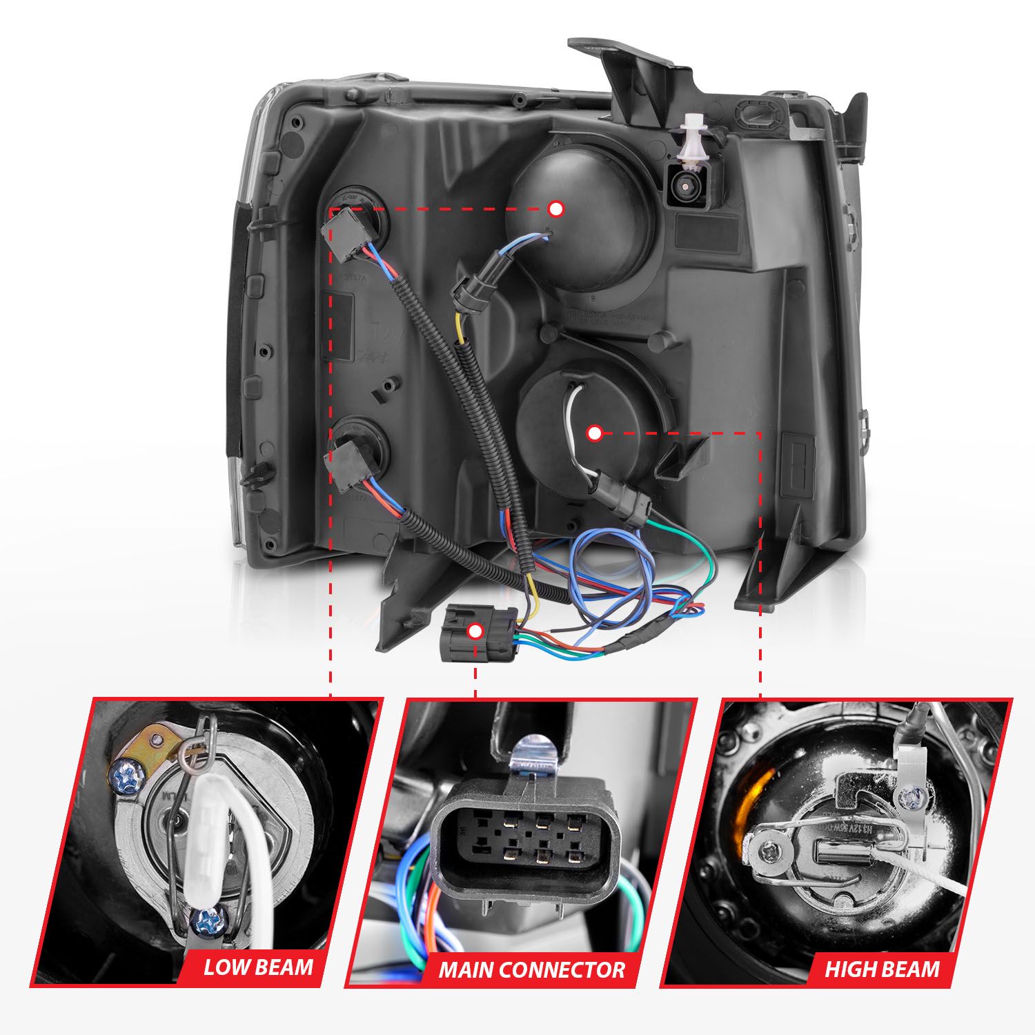 2007-2013 CHEVY SILVERADO 1500 / 2500HD/3500HD PROJECTOR HALO HEADLIGHTS BLACK CLEAR