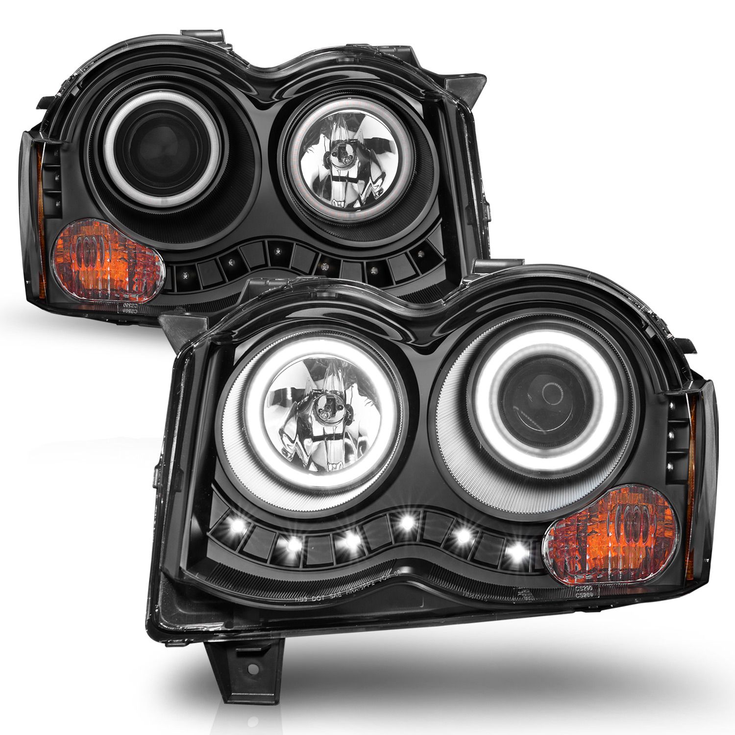 2008-2010 JEEP GRAND CHEROKEE PROJECTOR HEADLIGHTS BLACK W/ RX HALO