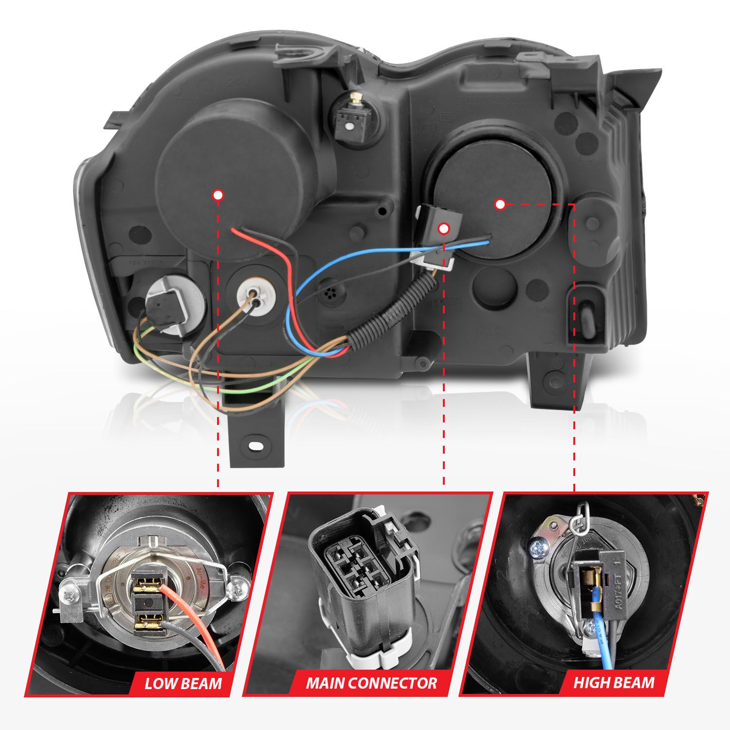 2008-2010 JEEP GRAND CHEROKEE PROJECTOR HEADLIGHTS BLACK W/ RX HALO