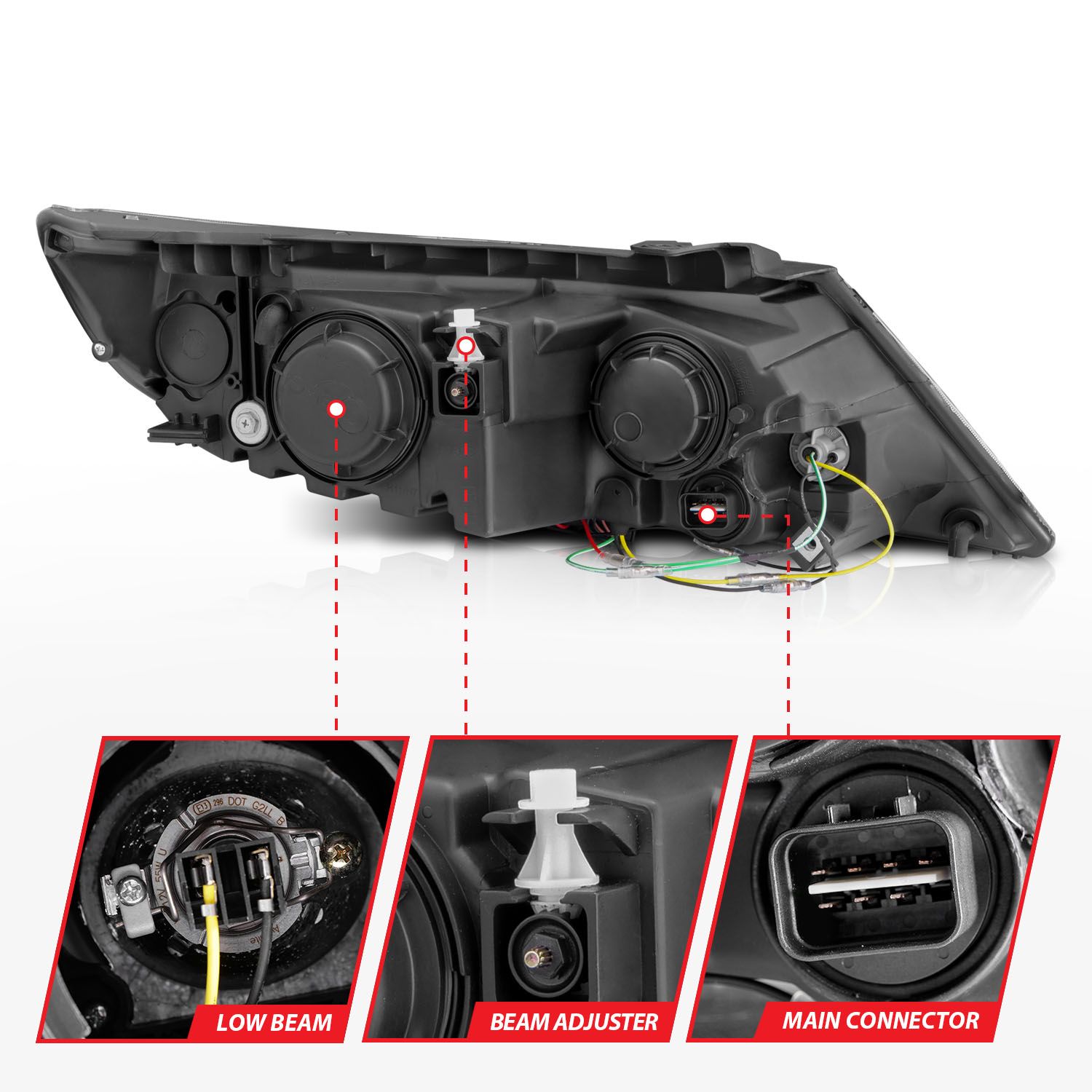 2011-2013 KIA SORENTO PROJECTOR HEADLIGHTS CHROME W/ RX HALO