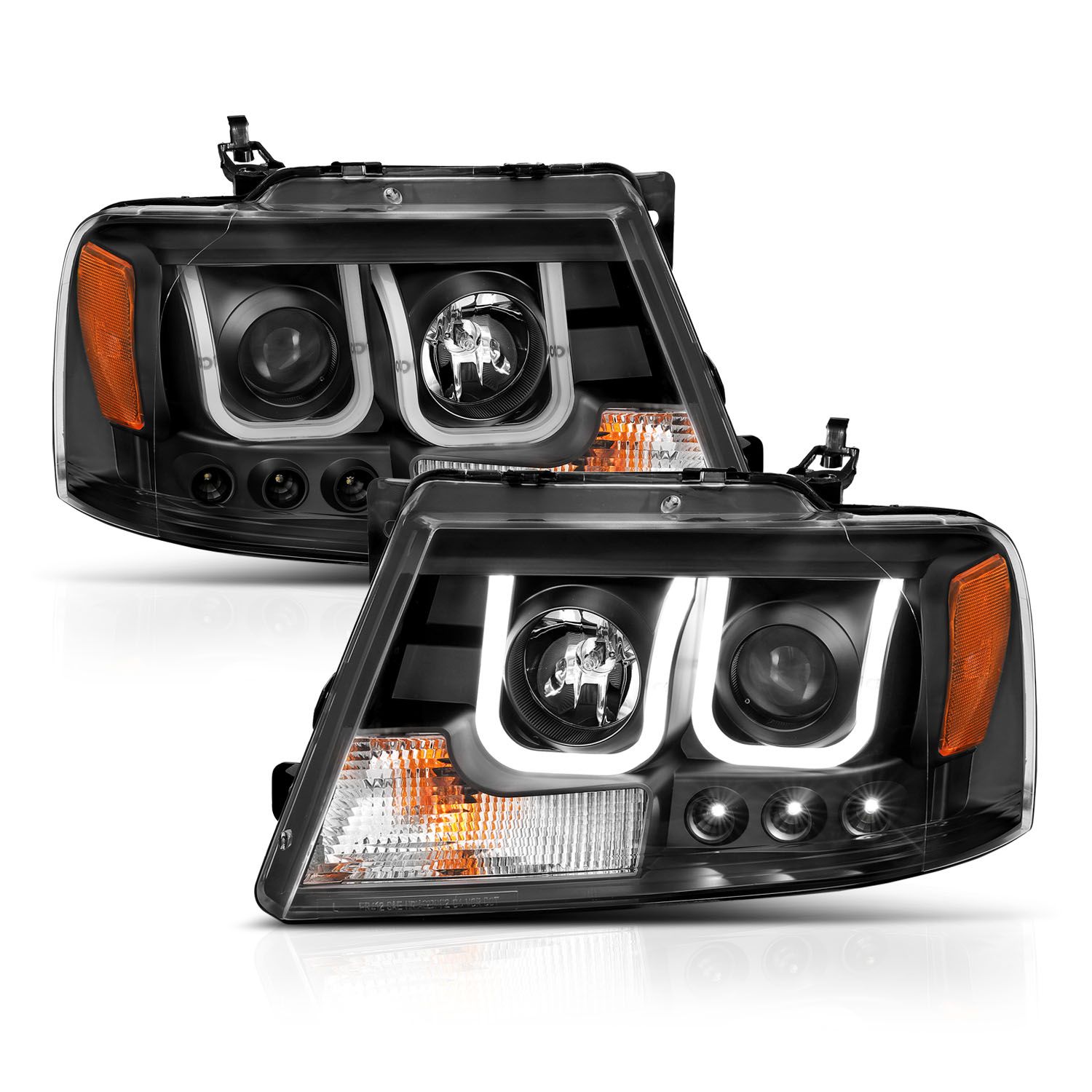 2004-2008 FORD F-150 PROJECTOR HEADLIGHTS U-BAR BLACK CLEAR