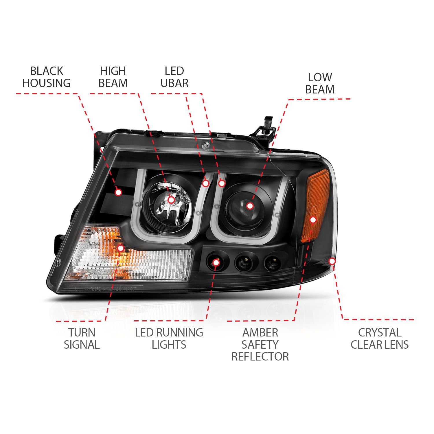 2004-2008 FORD F-150 PROJECTOR HEADLIGHTS U-BAR BLACK CLEAR