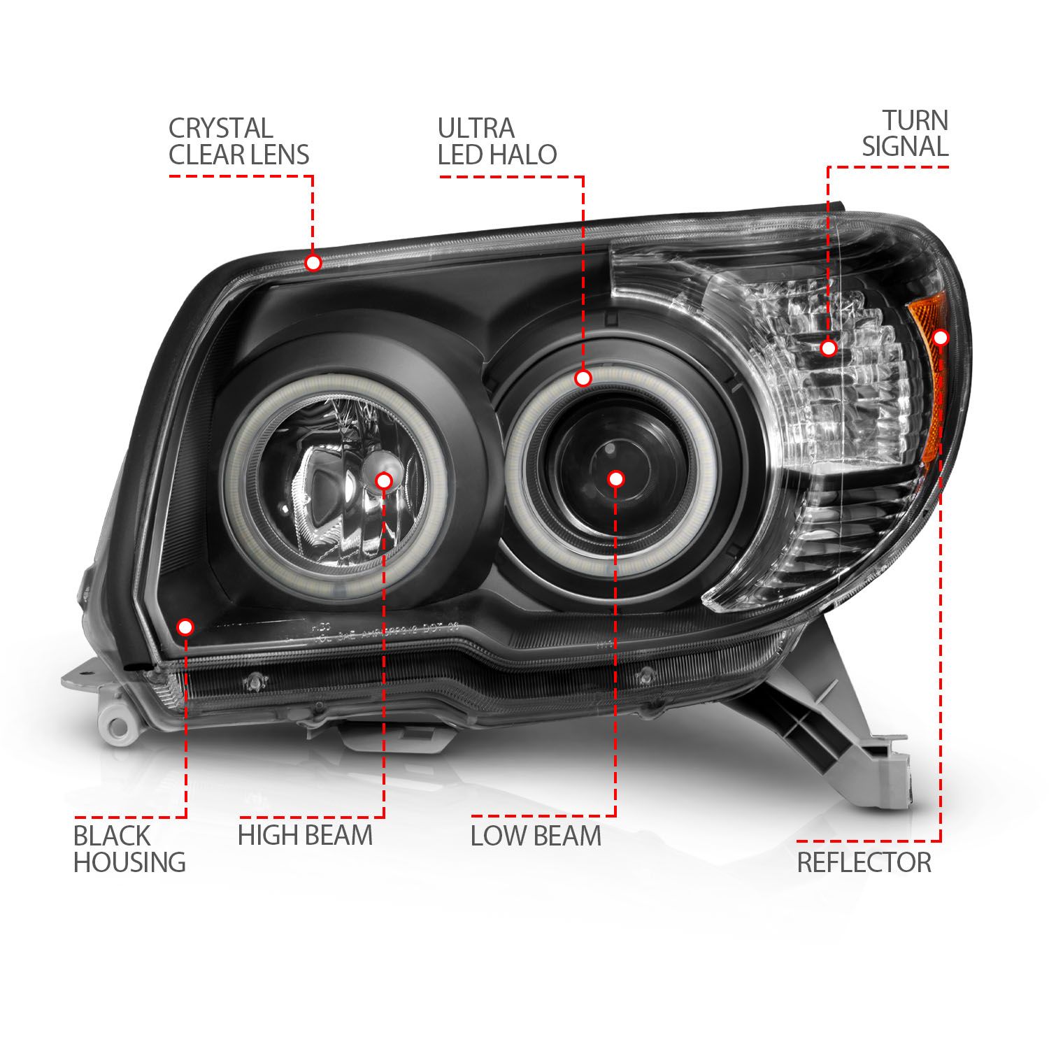 2006-2009 TOYOTA 4RUNNER PROJECTOR HEADLIGHTS BLACK CLEAR (RX HALO) AMBER