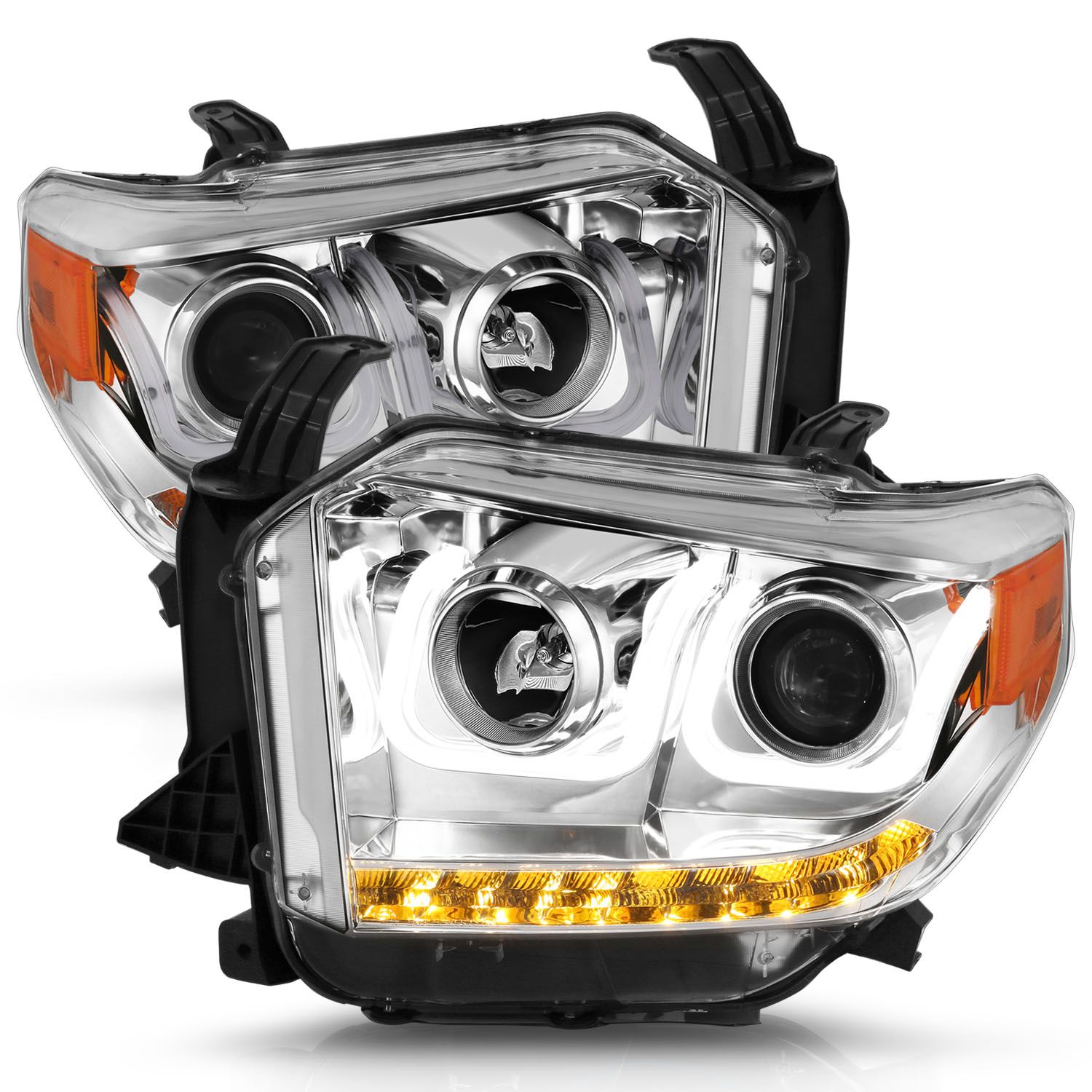 2014-2017 TOYOTA TUNDRA (HIGH END MODEL) / 18-21 (LOW END MODEL) PROJECTOR U-BAR STYLE HEADLIGHTS CHROME (FOR OEM HALOGEN MODEL W/ LED DRL)