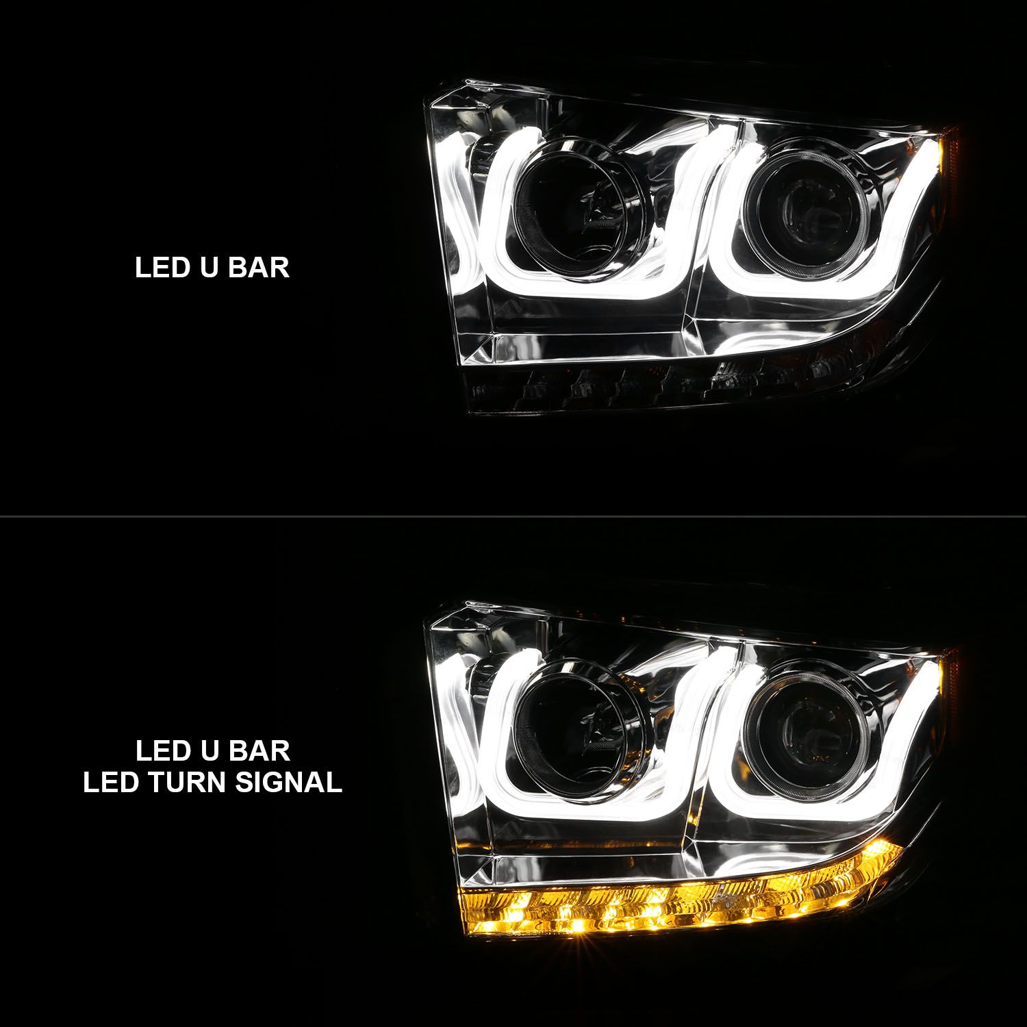 2014-2017 TOYOTA TUNDRA (HIGH END MODEL) / 18-21 (LOW END MODEL) PROJECTOR U-BAR STYLE HEADLIGHTS CHROME (FOR OEM HALOGEN MODEL W/ LED DRL)