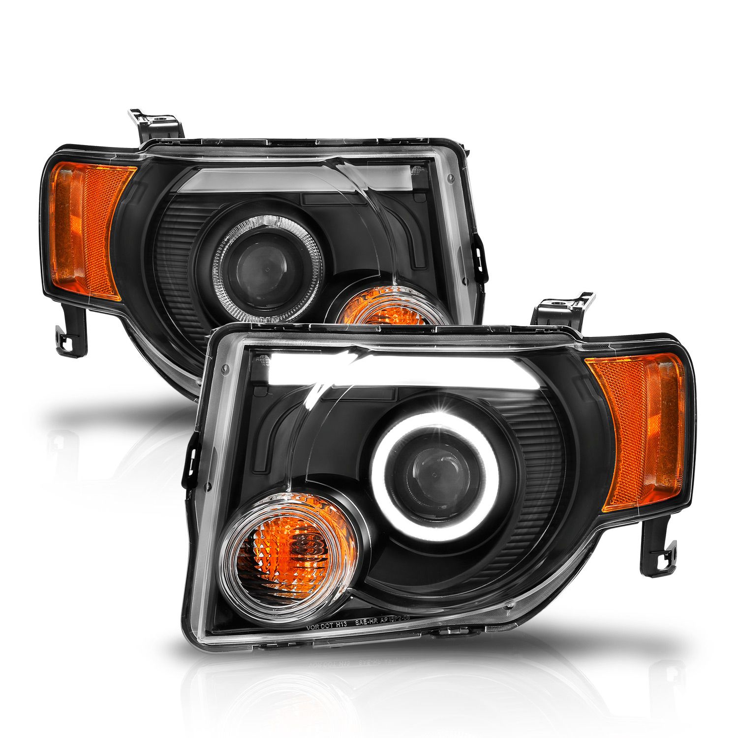 2008-2012 FORD ESCAPE PROJECTOR HEADLIGHT BLACK HOUSING W/ LED HALO (FOR HALOGEN MODELS ONLY)