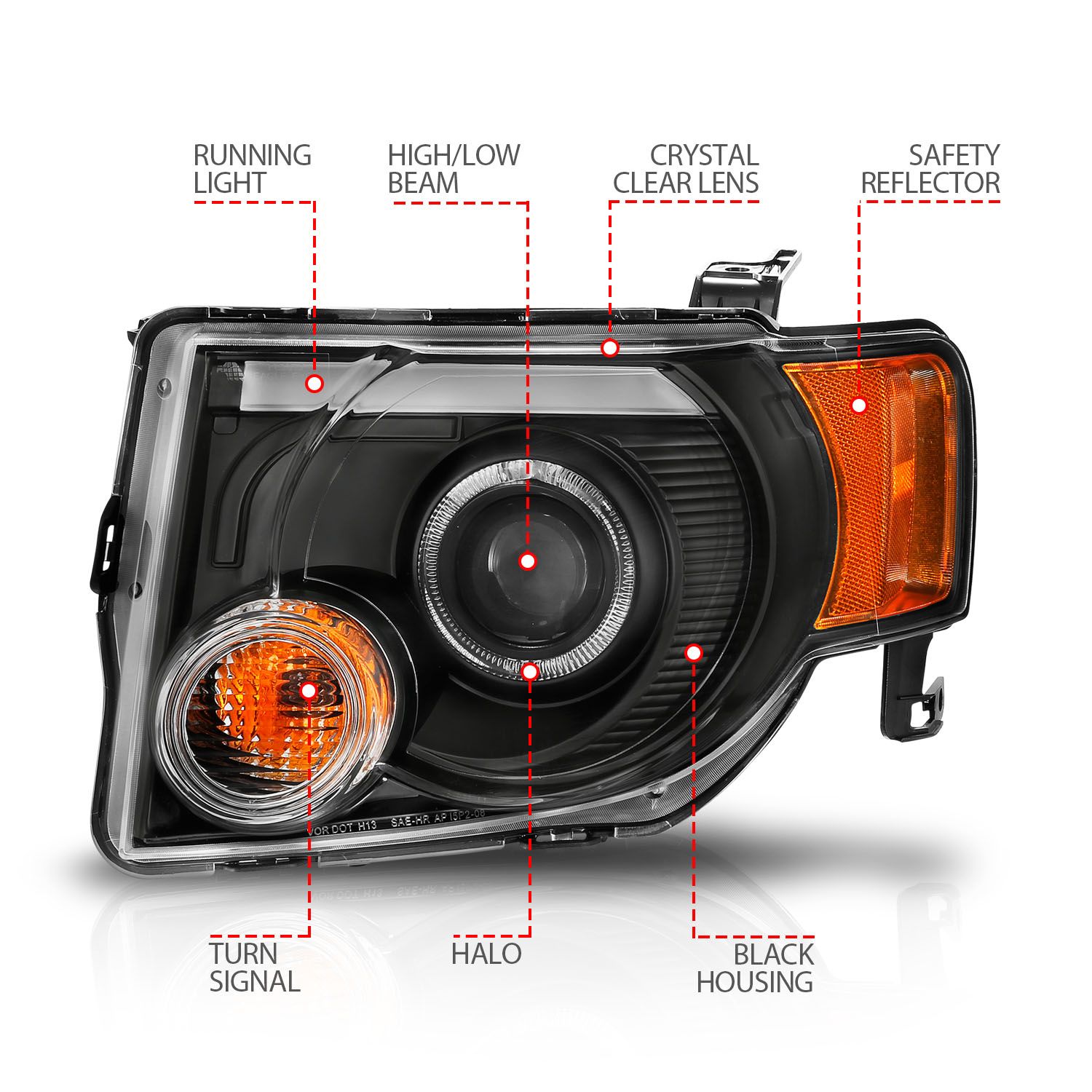2008-2012 FORD ESCAPE PROJECTOR HEADLIGHT BLACK HOUSING W/ LED HALO (FOR HALOGEN MODELS ONLY)
