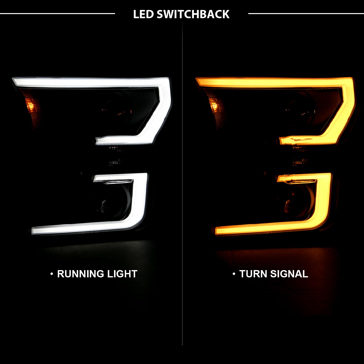 2015 FORD F-150 PROJECTOR PLANK STYLE SWITCHBACK HEADLIGHTS W/ BLACK HOUSING (FOR HALOGEN MODELS ONLY)