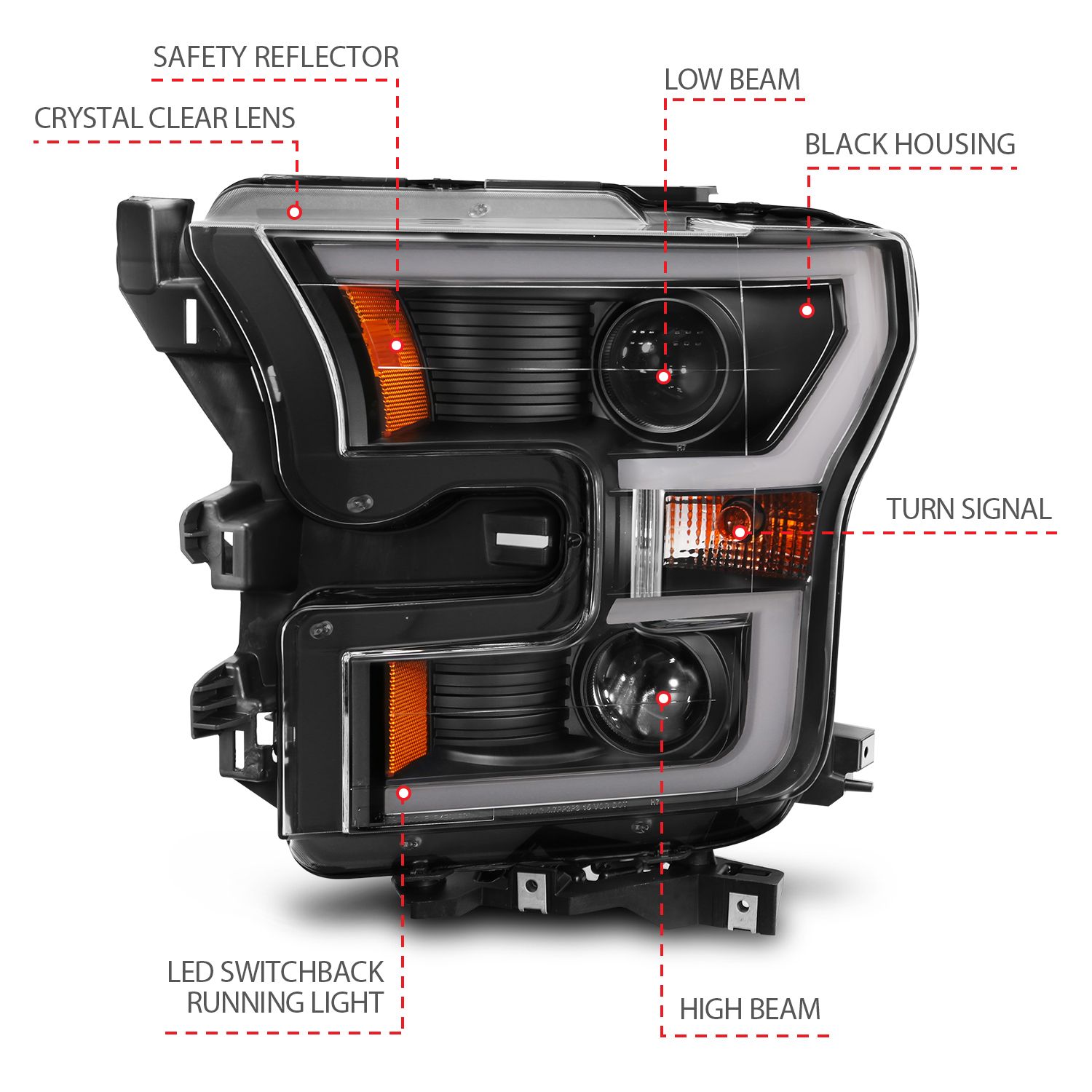 2015 FORD F-150 PROJECTOR PLANK STYLE SWITCHBACK HEADLIGHTS W/ BLACK HOUSING (FOR HALOGEN MODELS ONLY)