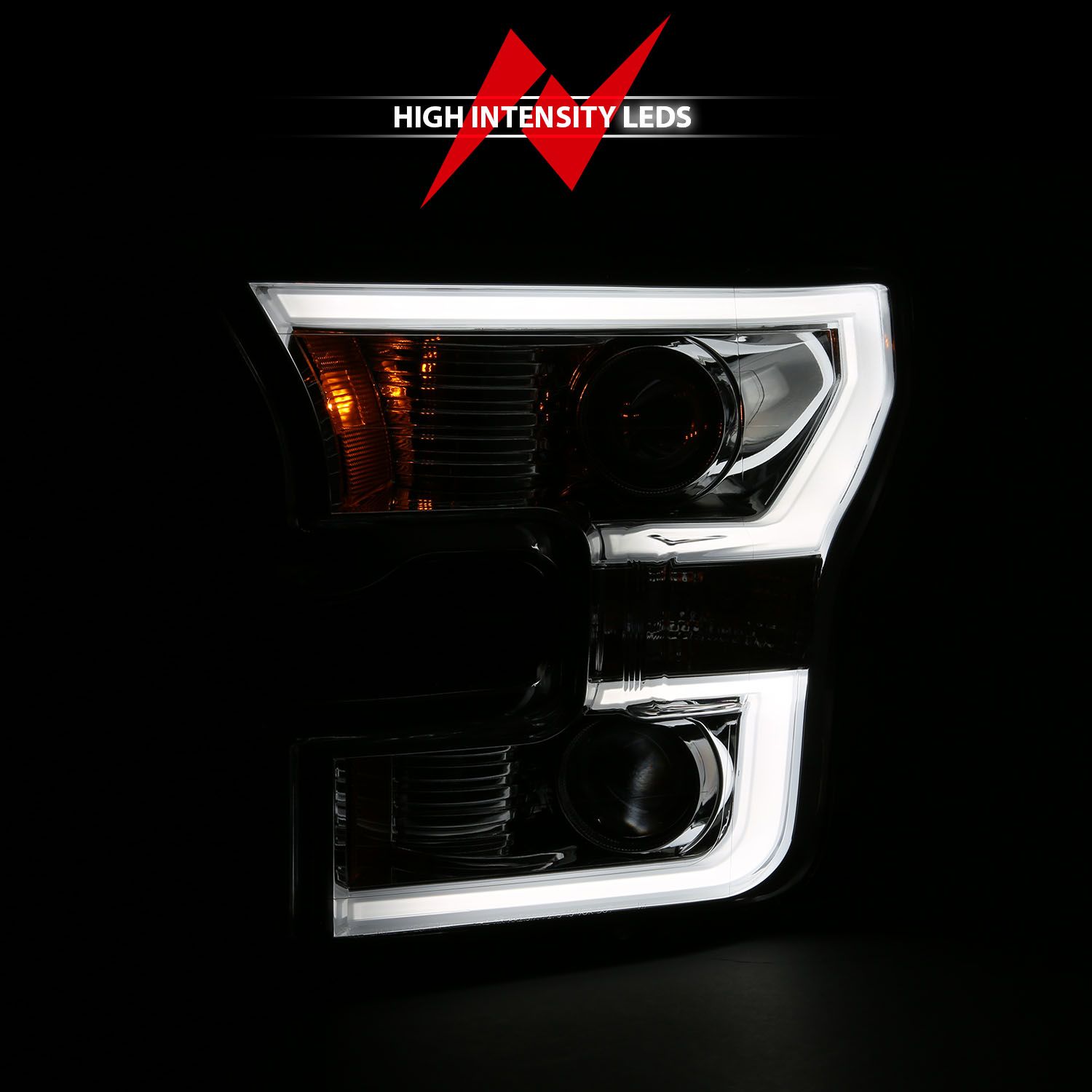2015 FORD F-150 PROJECTOR PLANK STYLE SWITCHBACK HEADLIGHT W/ CHROME HOUSING (FOR HALOGEN MODELS ONLY)