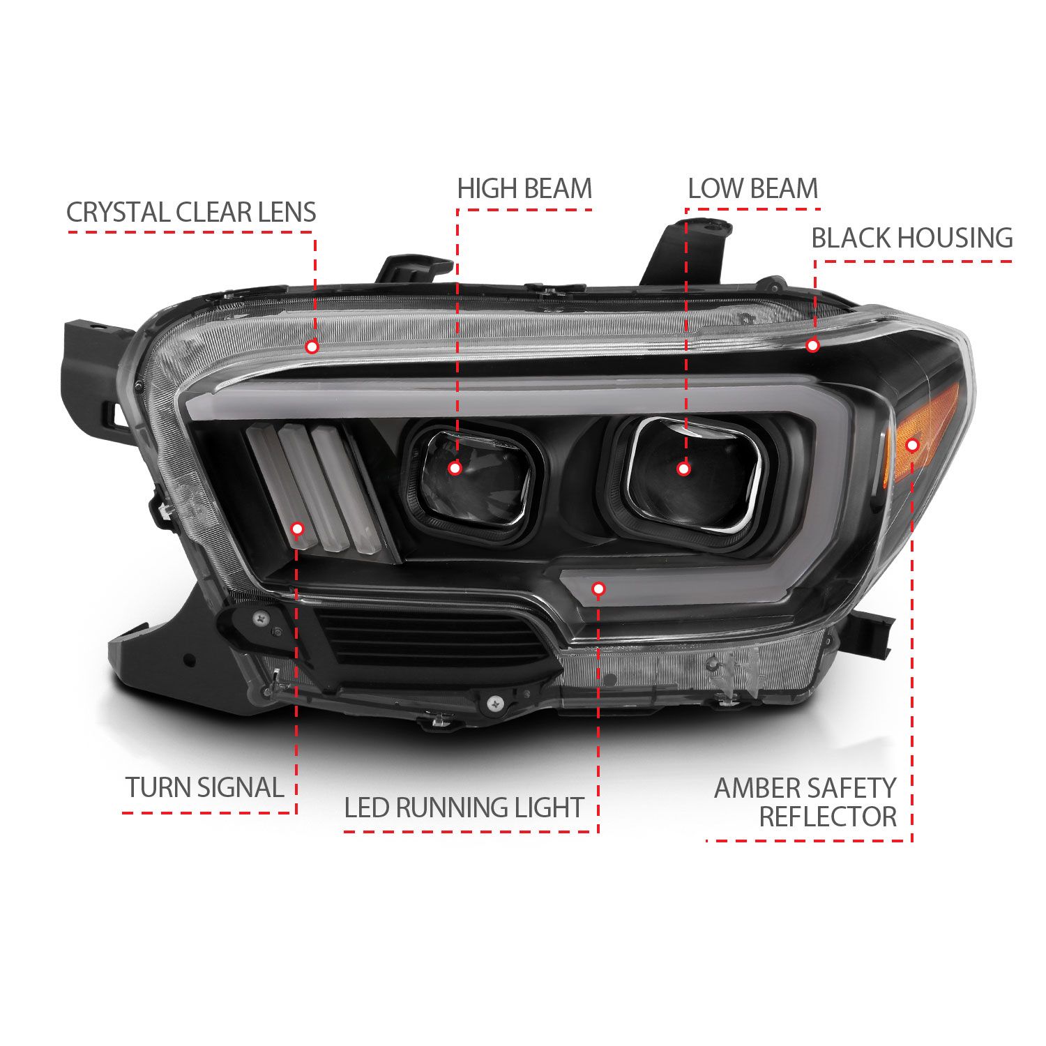 2016-2022 TOYOTA TACOMA PROJECTOR PLANK STYLE HEADLIGHTS BLACK (FOR LED DRL)