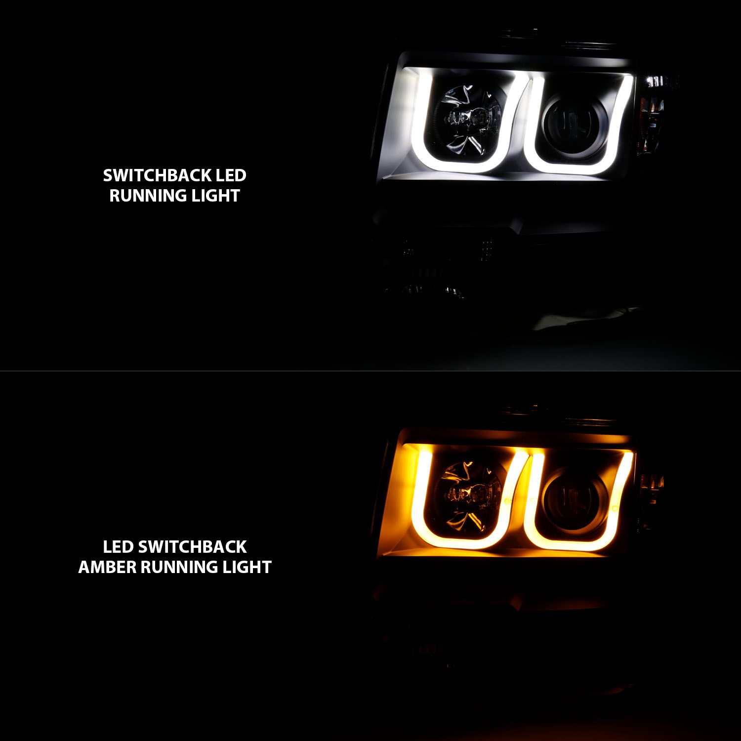 2009-2014 FORD F-150 PROJECTOR SWITCHBACK U-BAR HEADLIGHTS BLACK (FOR HALOGEN MODEL)