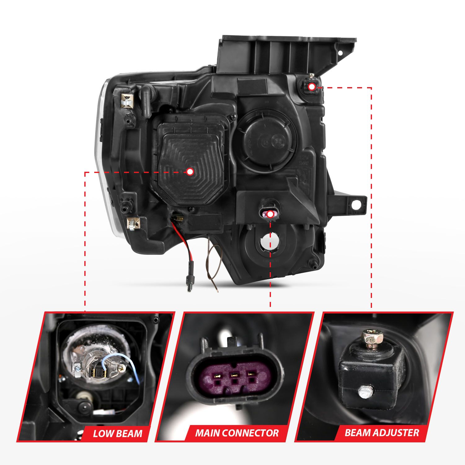 2009-2014 FORD F-150 PROJECTOR SWITCHBACK U-BAR HEADLIGHTS BLACK (FOR HALOGEN MODEL)