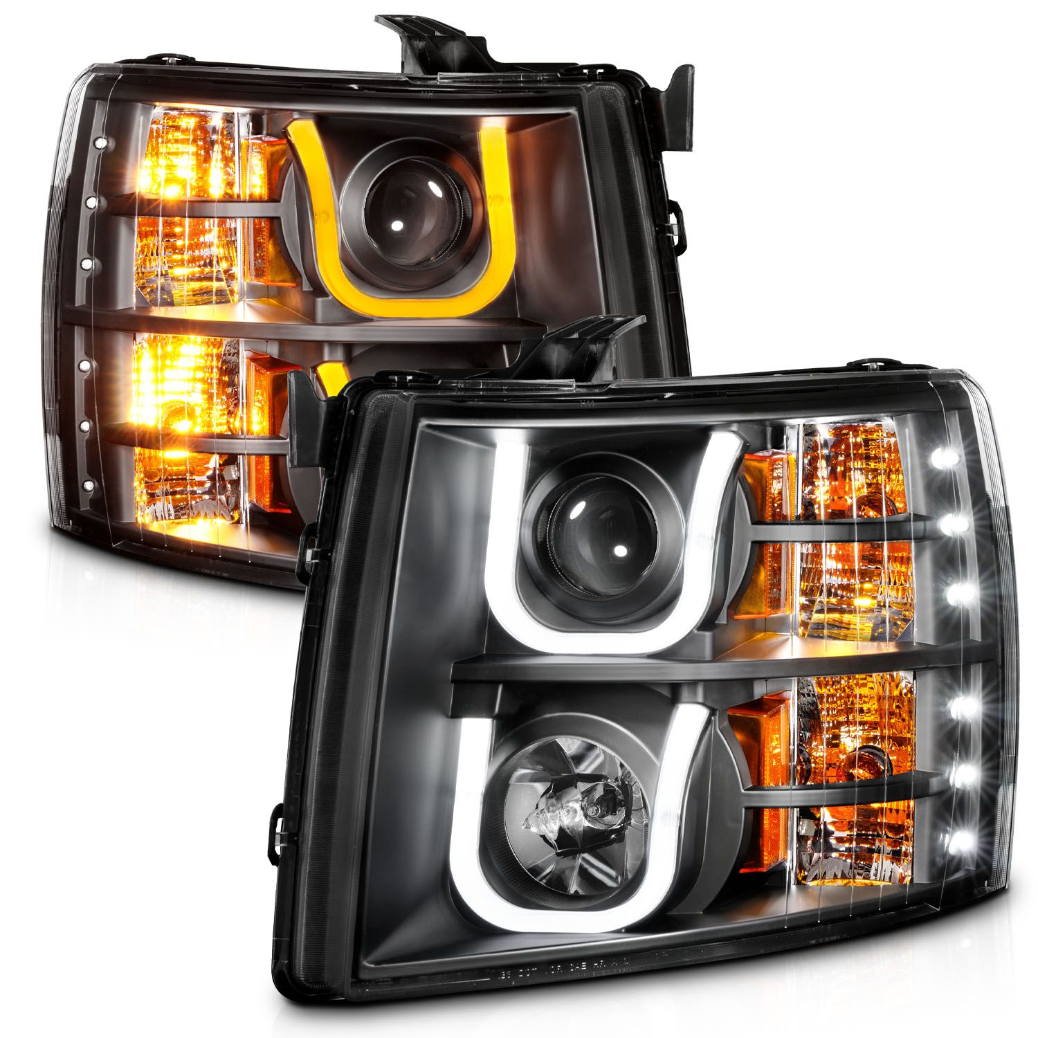 2007-2013 CHEVY SILVERADO 1500 / 2500HD/3500HD PROJECTOR SWITCHBACK U-BAR HEADLIGHTS BLACK