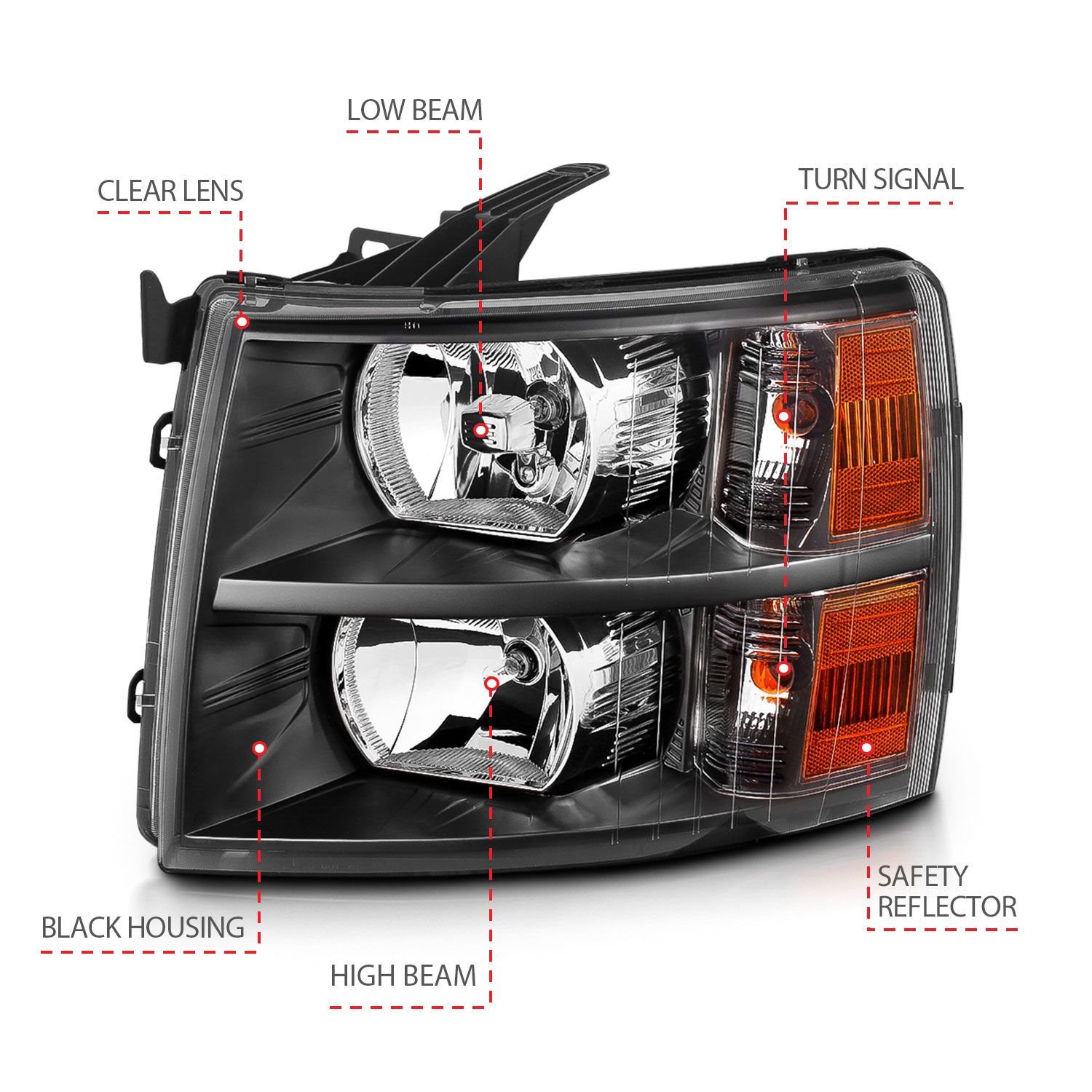 2007-2013 CHEVY SILVERADO 1500/2500HD/3500HD CRYSTAL HEADLIGHTS BLACK
