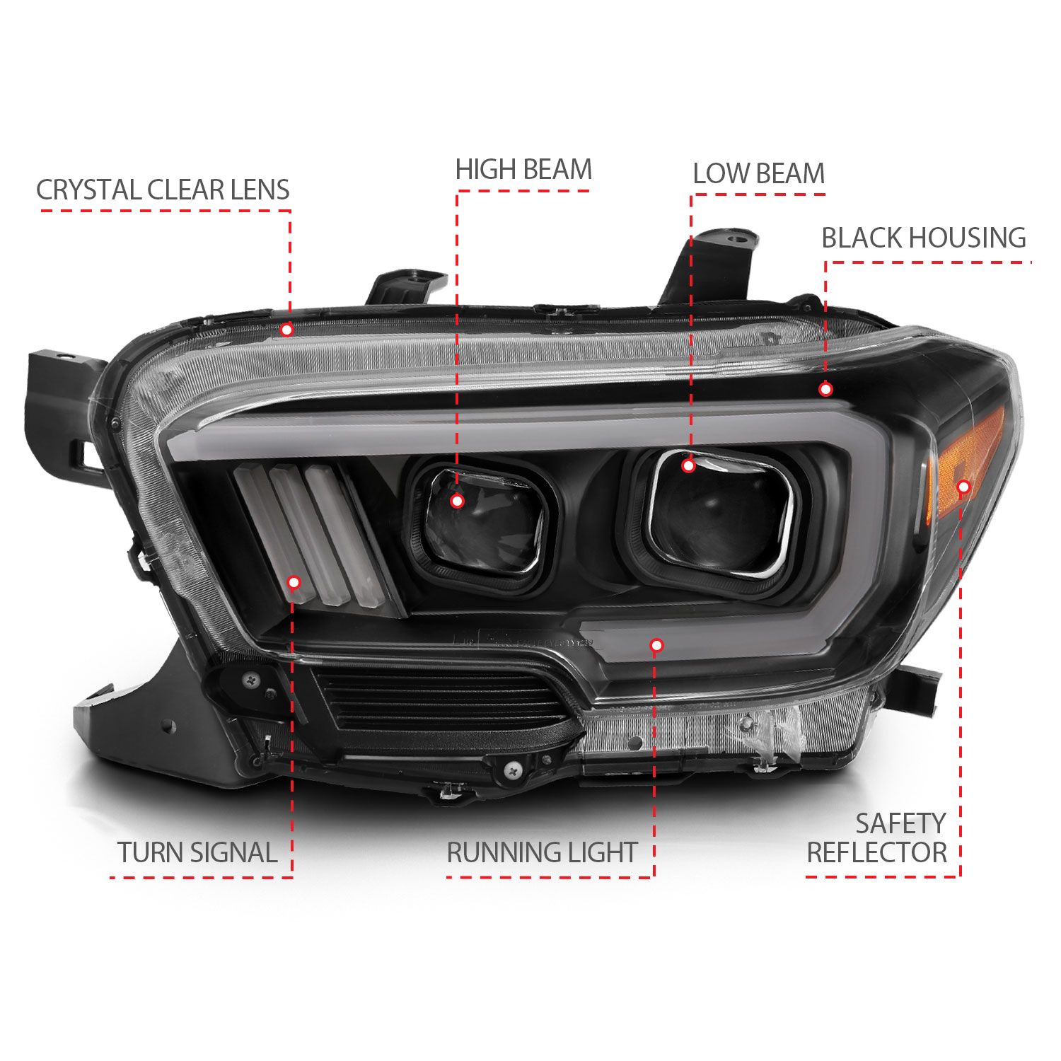 2016-2020 TOYOTA TACOMA PROJECTOR PLANK STYLE SWITCHBACK HEADLIGHTS BLACK AMBER (FOR HALOGEN DRL)