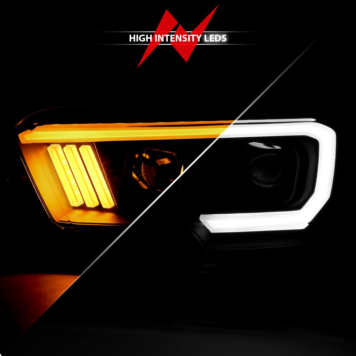 2016-2020 TOYOTA TACOMA PROJECTOR PLANK STYLE SWITCHBACK HEADLIGHTS BLACK AMBER (FOR HALOGEN DRL)