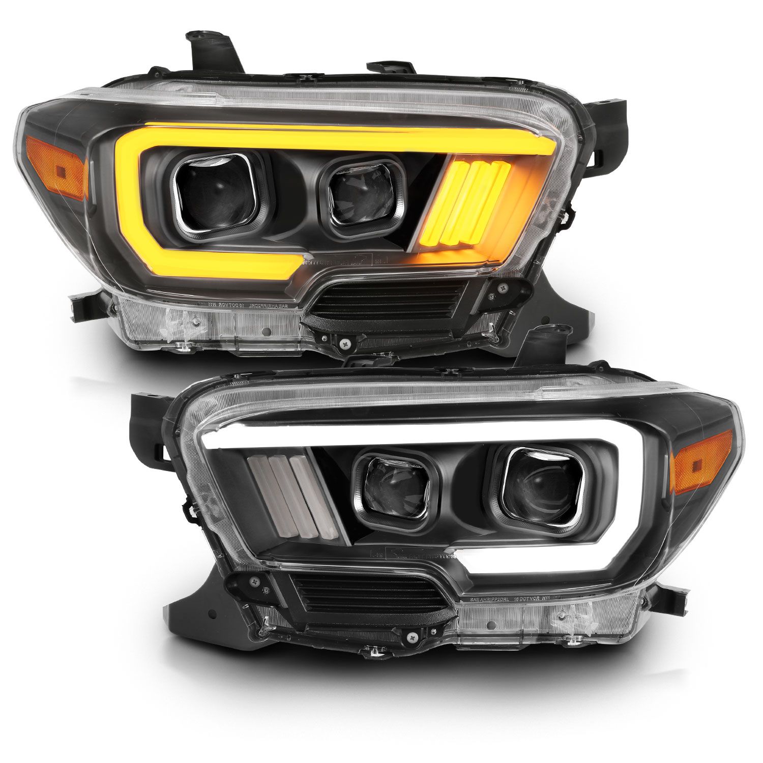 2016-2019 TOYOTA TACOMA PROJECTOR PLANK STYLE SWITCHBACK HEADLIGHTS BLACK AMBER (FOR LED DRL)