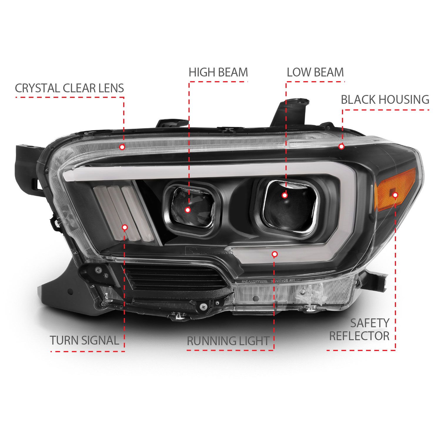 2016-2019 TOYOTA TACOMA PROJECTOR PLANK STYLE SWITCHBACK HEADLIGHTS BLACK AMBER (FOR LED DRL)